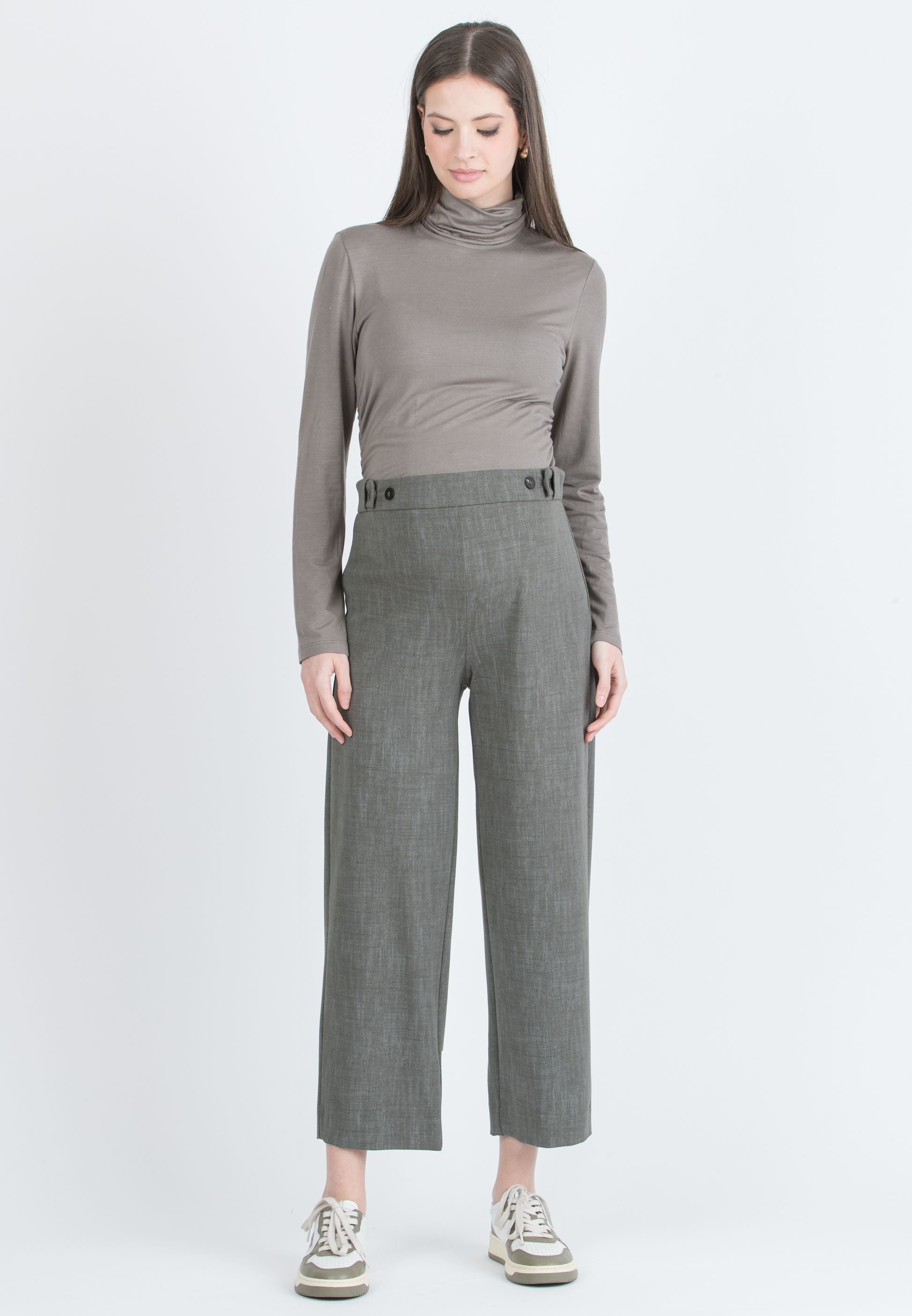 LARA - Long Sleeve Turtleneck Maternity Top with Side Gatherings (Fango)