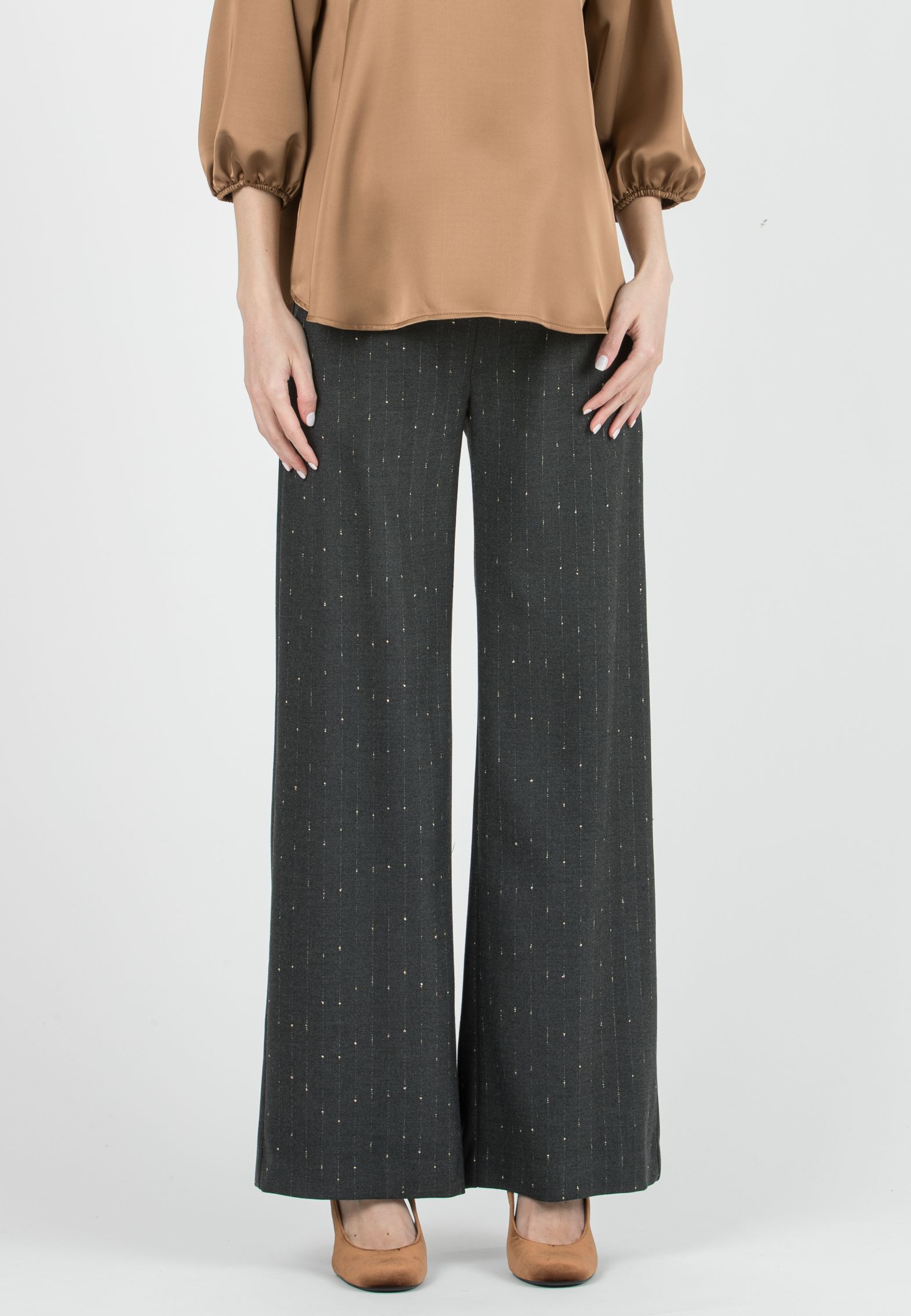WINONA G - Pantalone Premaman Palazzo Gessato con Lurex (Grigio Melange, XS)