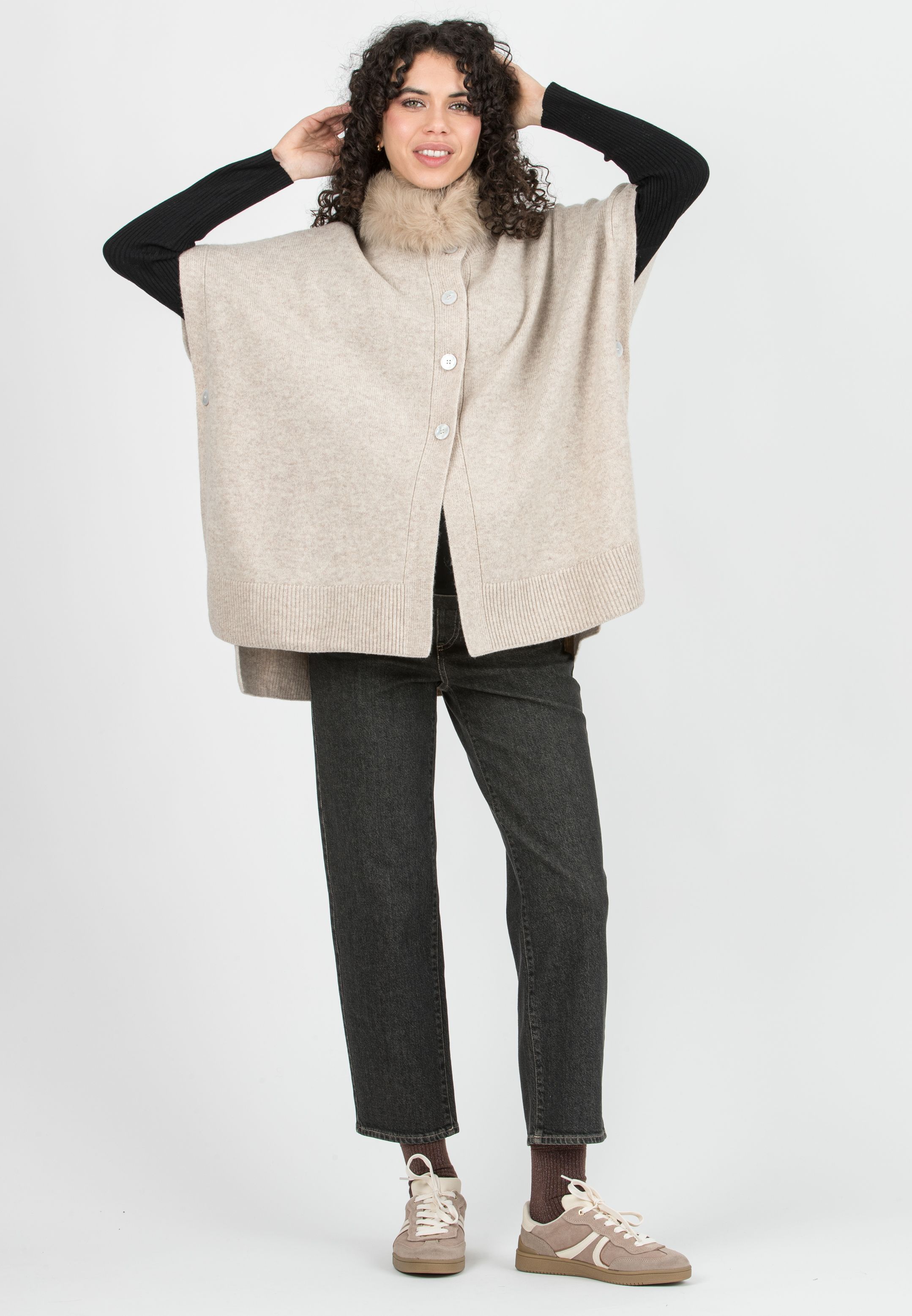ELLIS - Mantella Premaman in Lana Vergine con Collo Rimovibile (Beige, OS)