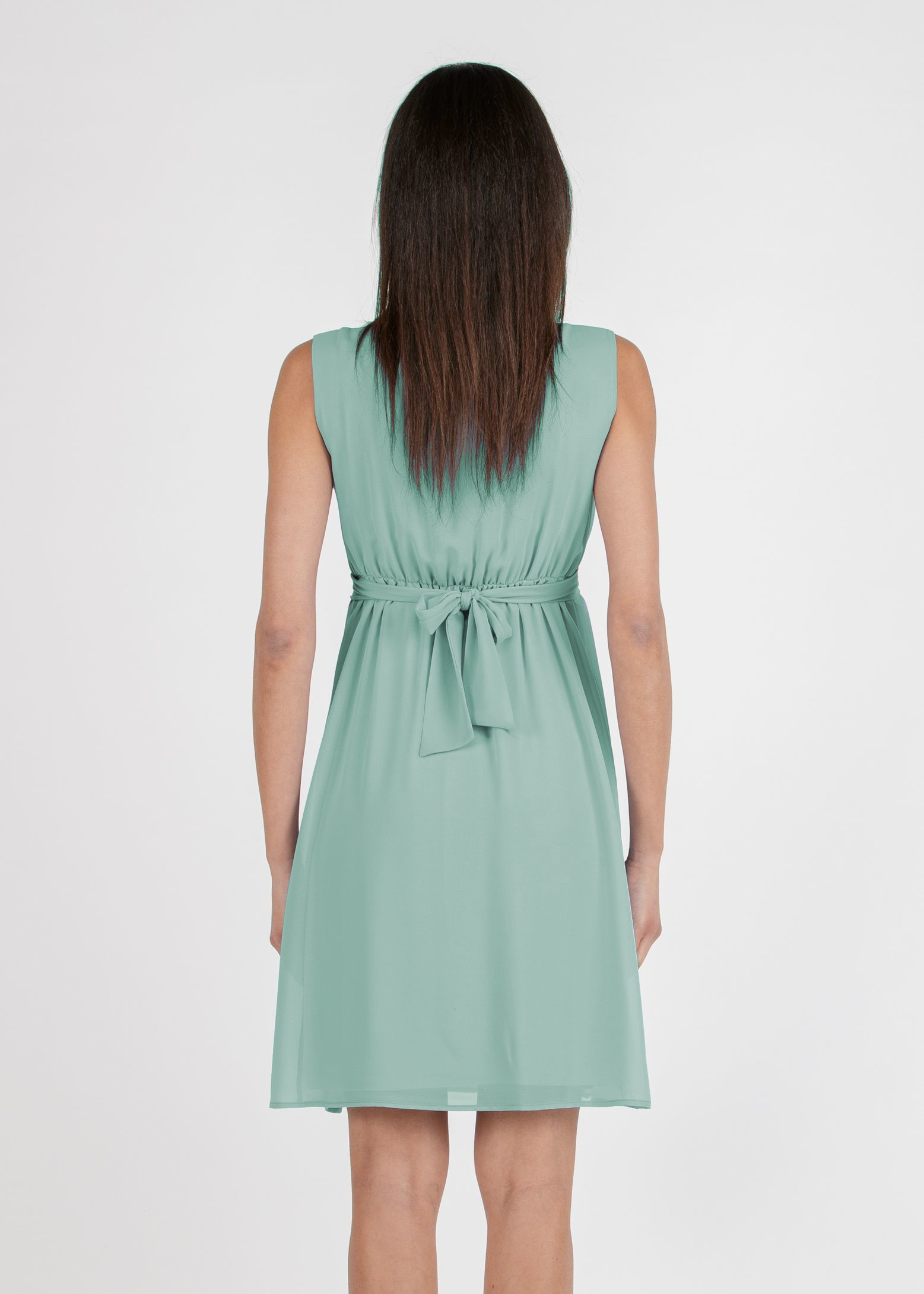SABRINA - Maternity & Nursing Dress in Chiffon with Pleated Bodice (Light Green, XS)