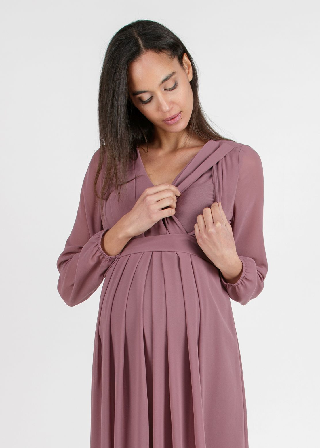 SARA - Abito Premaman & Allattamento in Chiffon (Cipolla, XS)