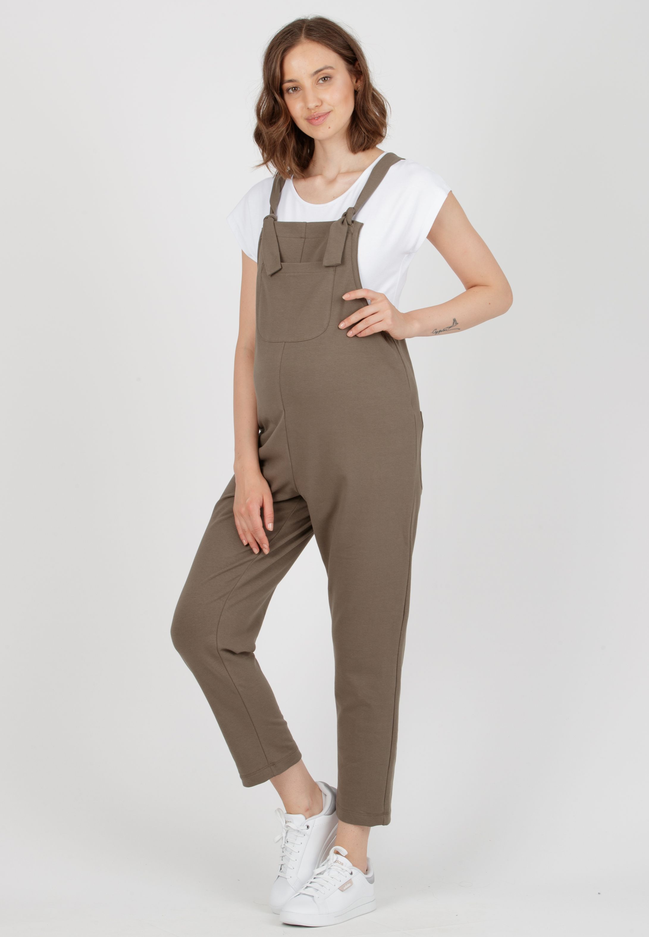 ESTER - Maternity Dungaree in Cotton Sweatshirt (Verde Militare)
