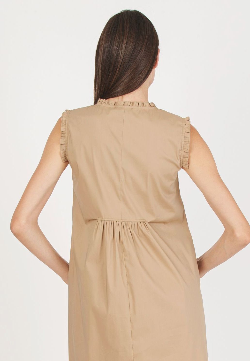 SOFIA - Maternity Dress in Stretch Cotton with Ruffles (Camel, XS)