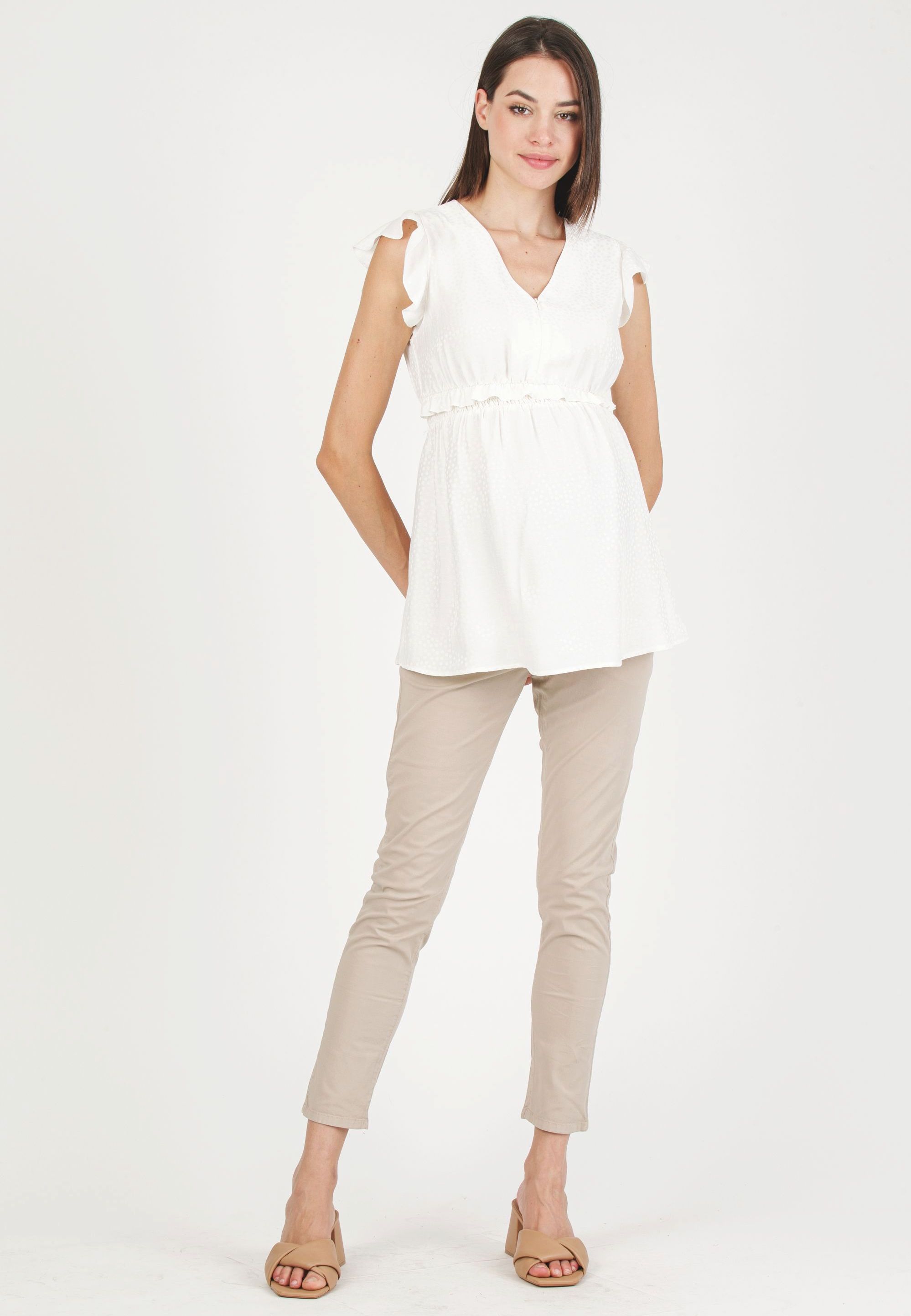MARIKA M - Top Premaman & Allattamento in Viscosa Jacquard (Bianco Ottico, XS)