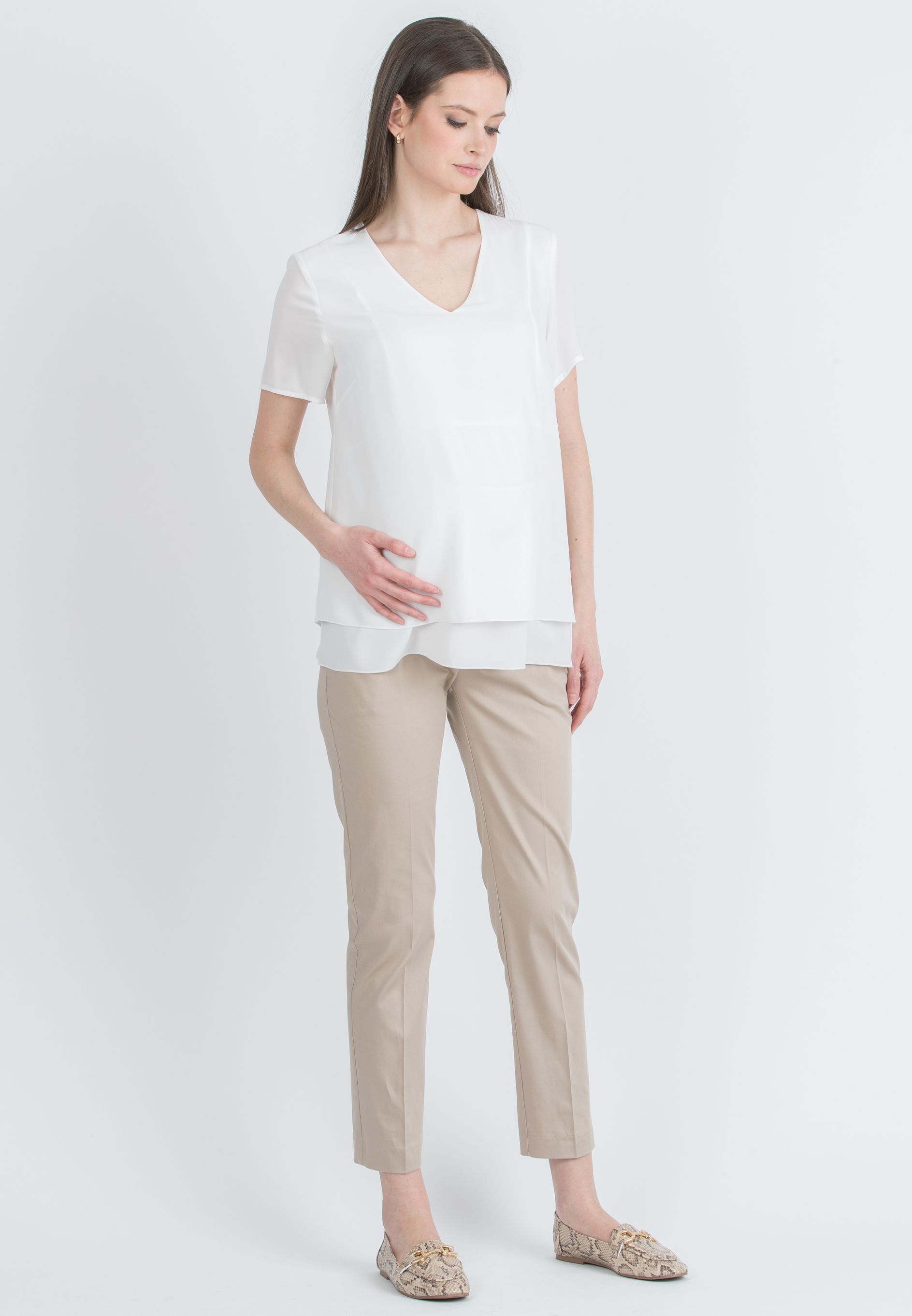 GILDA - Tailored Maternity Trousers in Stretch-Cotton (Beige, XXS)