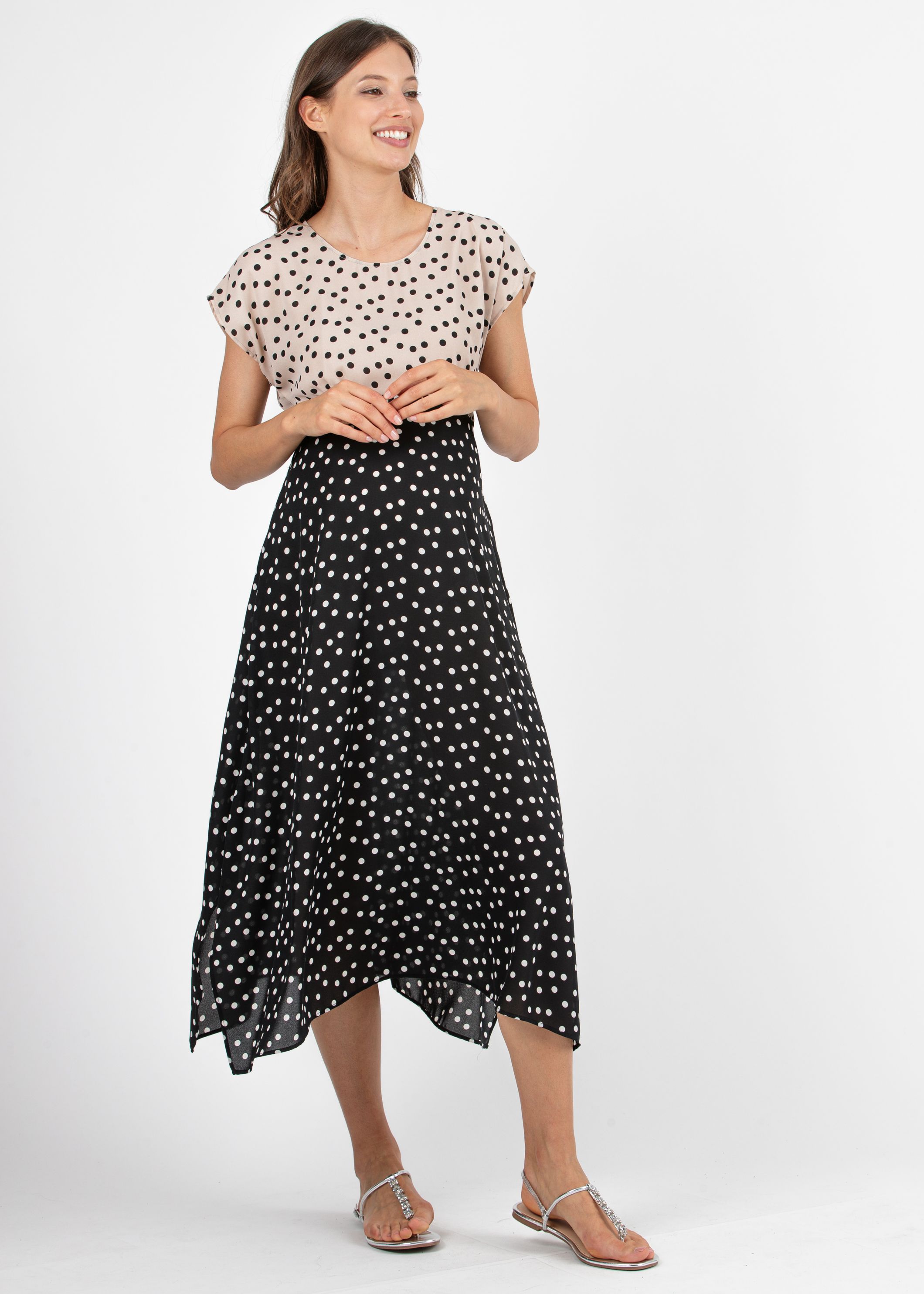 LETIZIA - Abito Premaman a Pois con Gonna Asimmetrica (Nero)