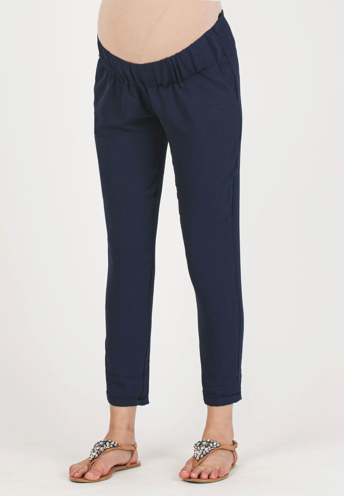 SILVIA F - Pantalone Premaman Jogger in Tela (Blu, XS)