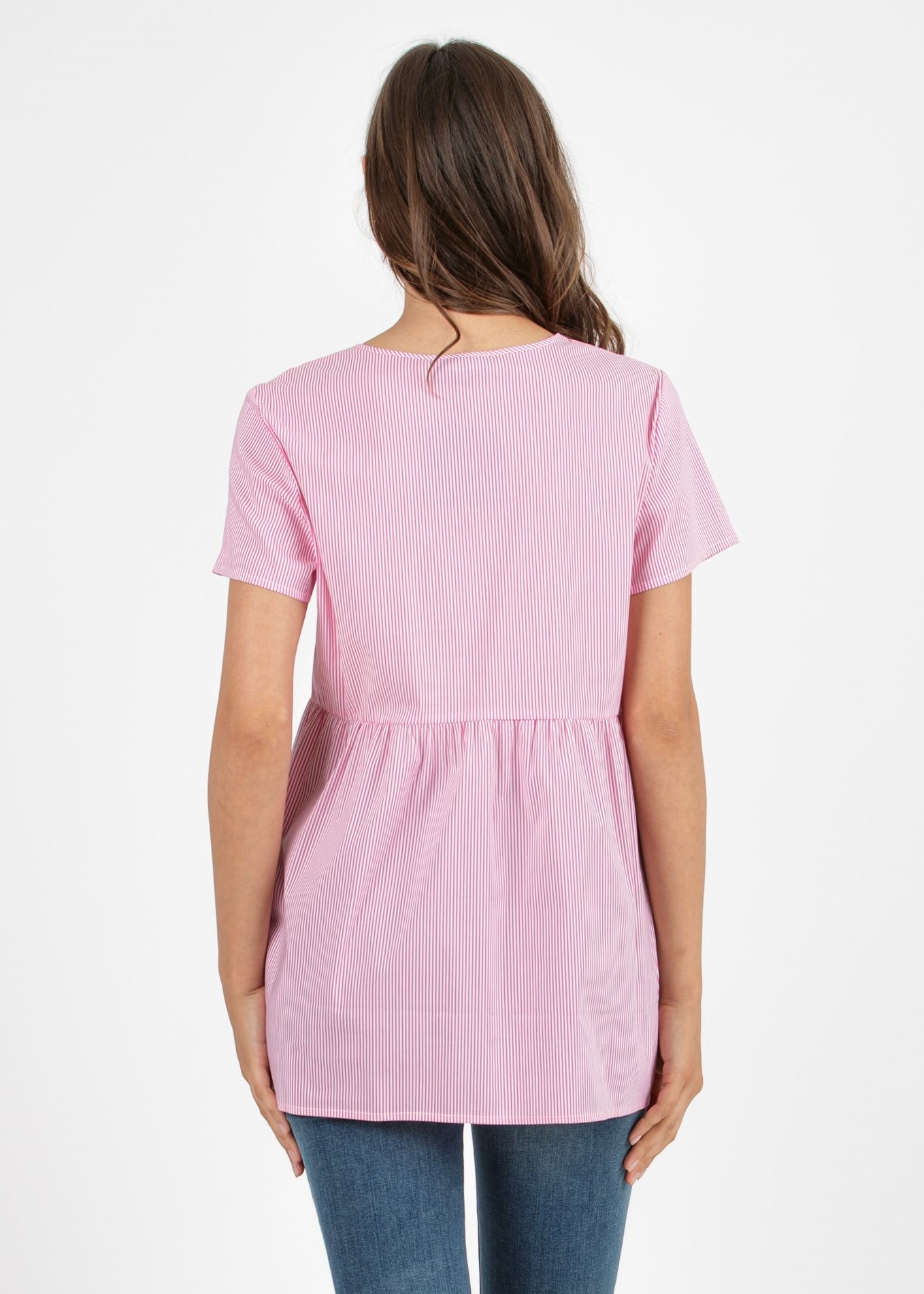 Striped Maternity & Nursing Blouse in Poplin (Fuxia)