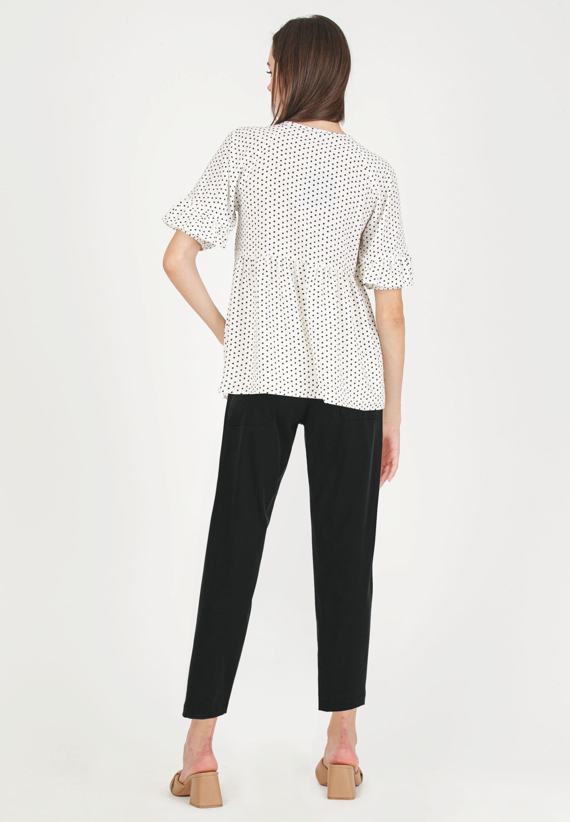 TINA M - Casacca premaman & Allattamento a Pois con Volant (Bianco Ottico, XS)