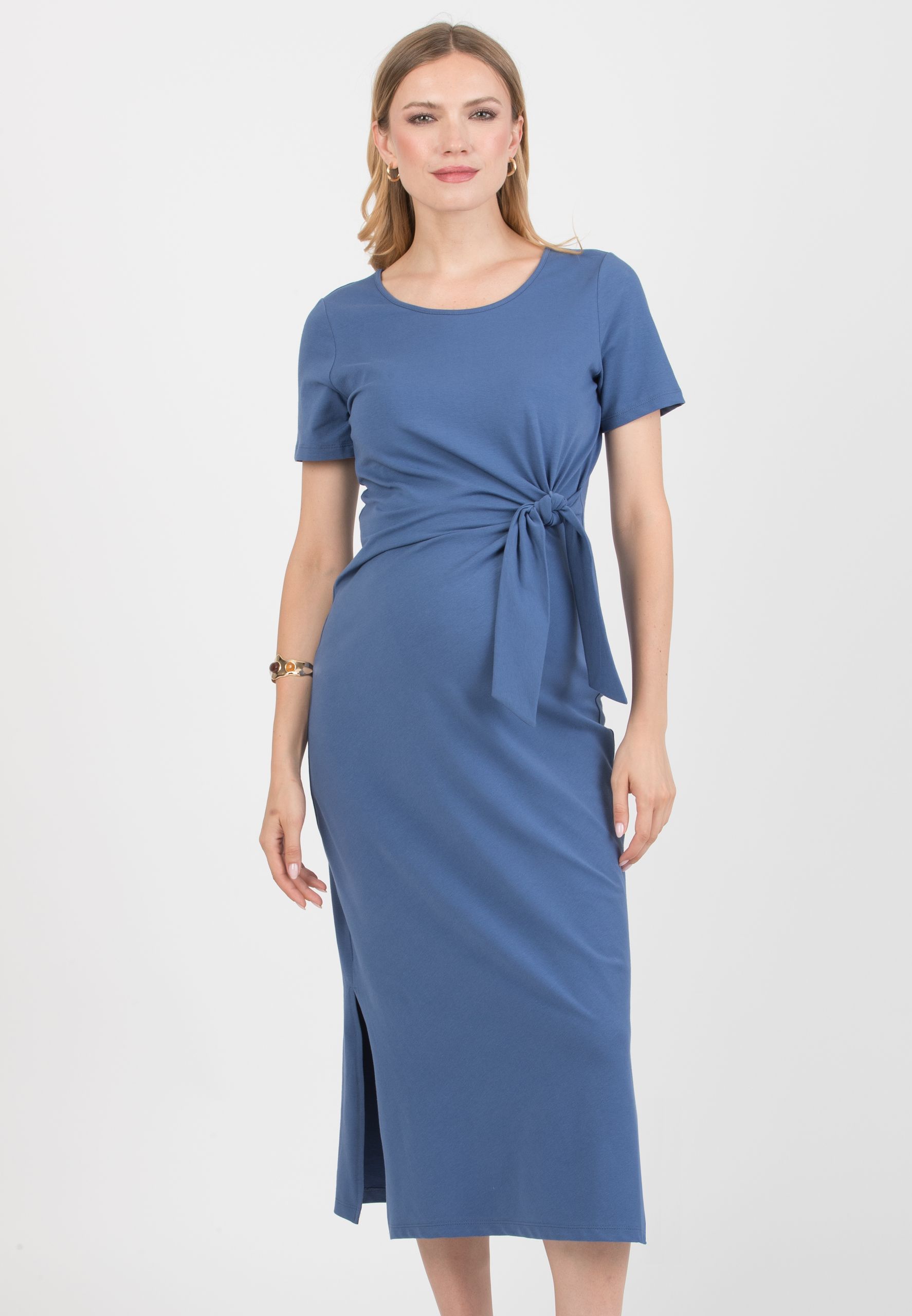 KAREN - Maternity Cotton Dress with Side Knot (Denim)
