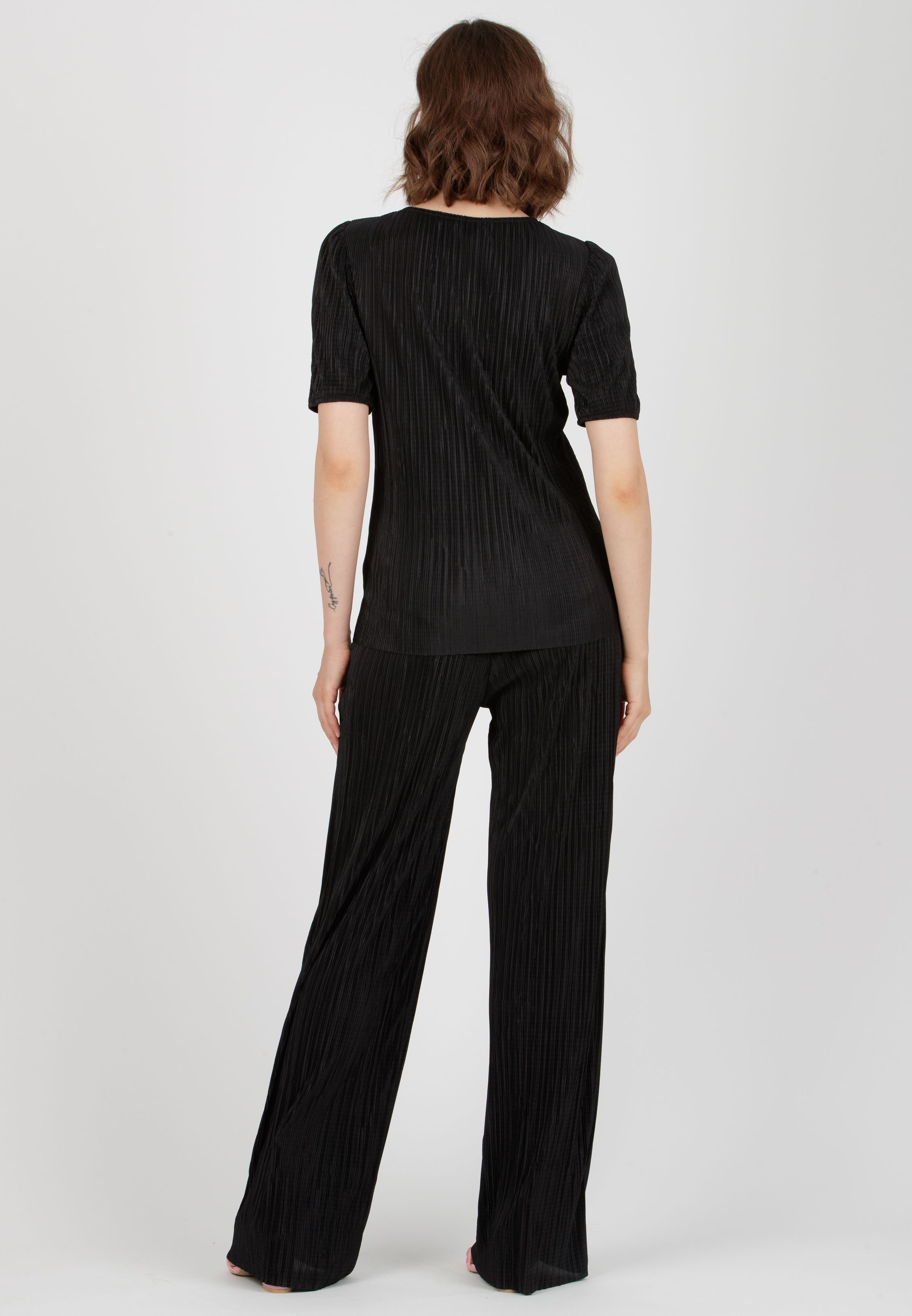AURA P - Maternity Palazzo Trousers in Pleated Fabric (Black, XS)