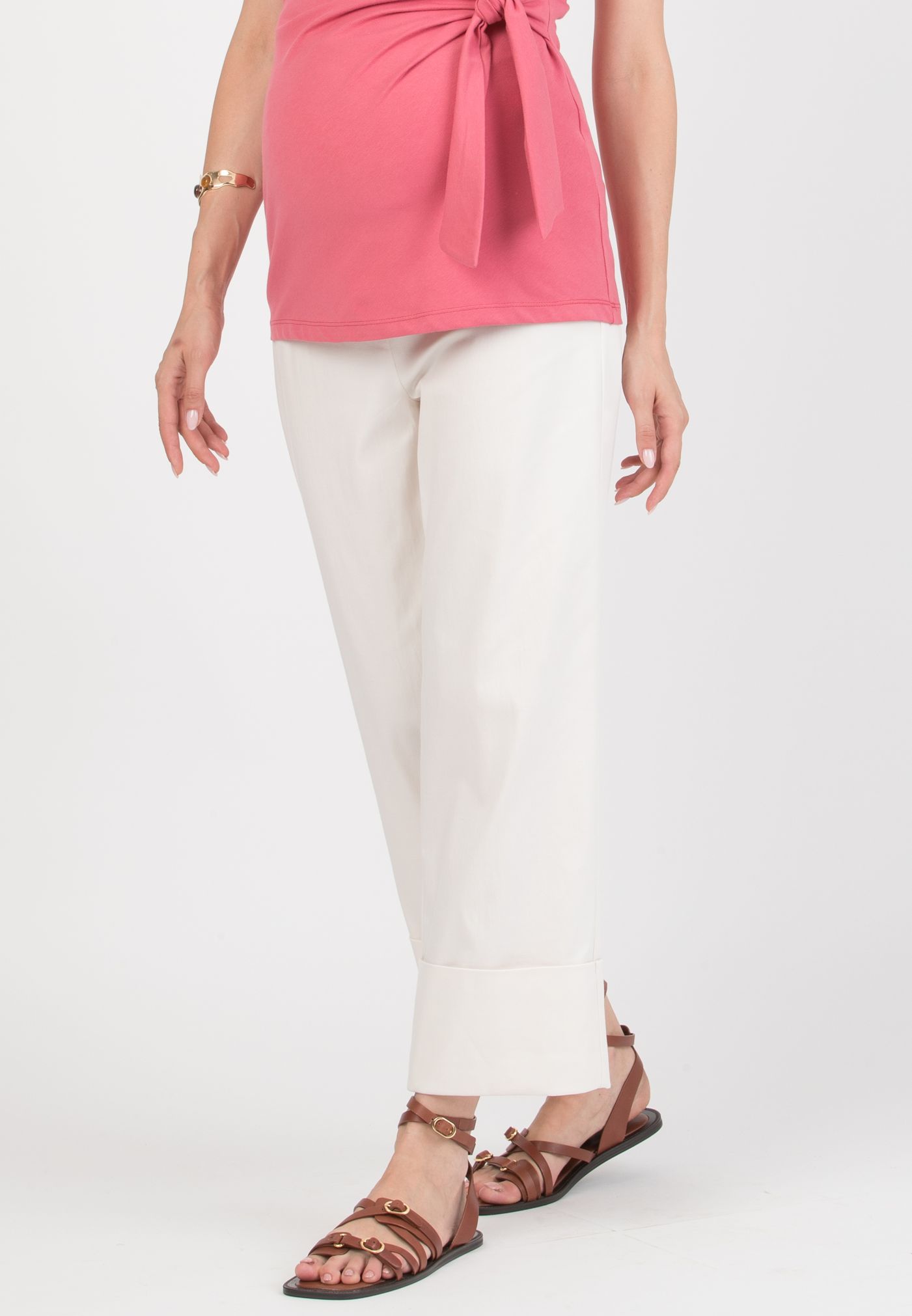 MORGAN – Maternity Trousers in Lyocell with Turn-Up Hem (Avorio)