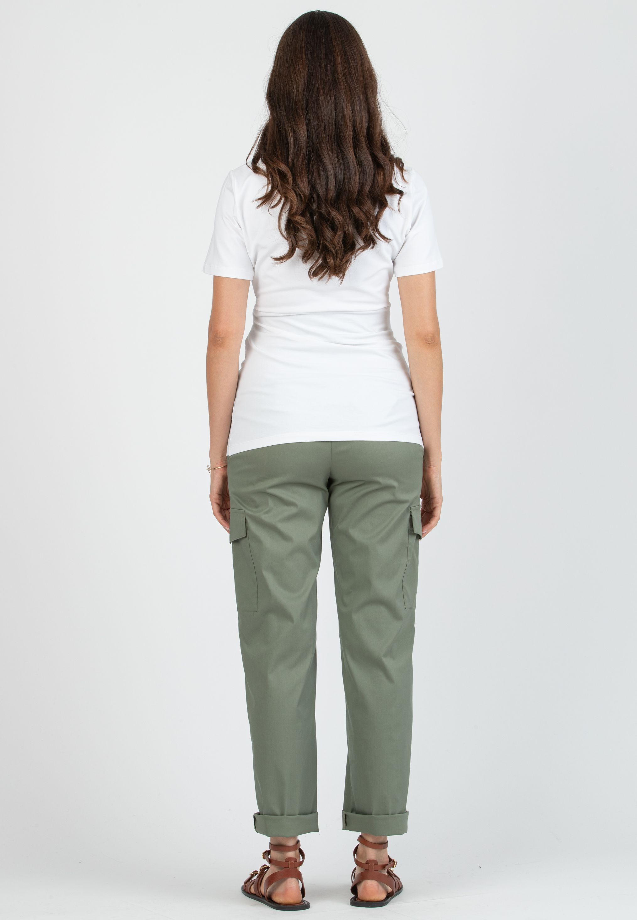 PALOMA - Maternity Cargo Trousers in Cotton (Verde Salvia)
