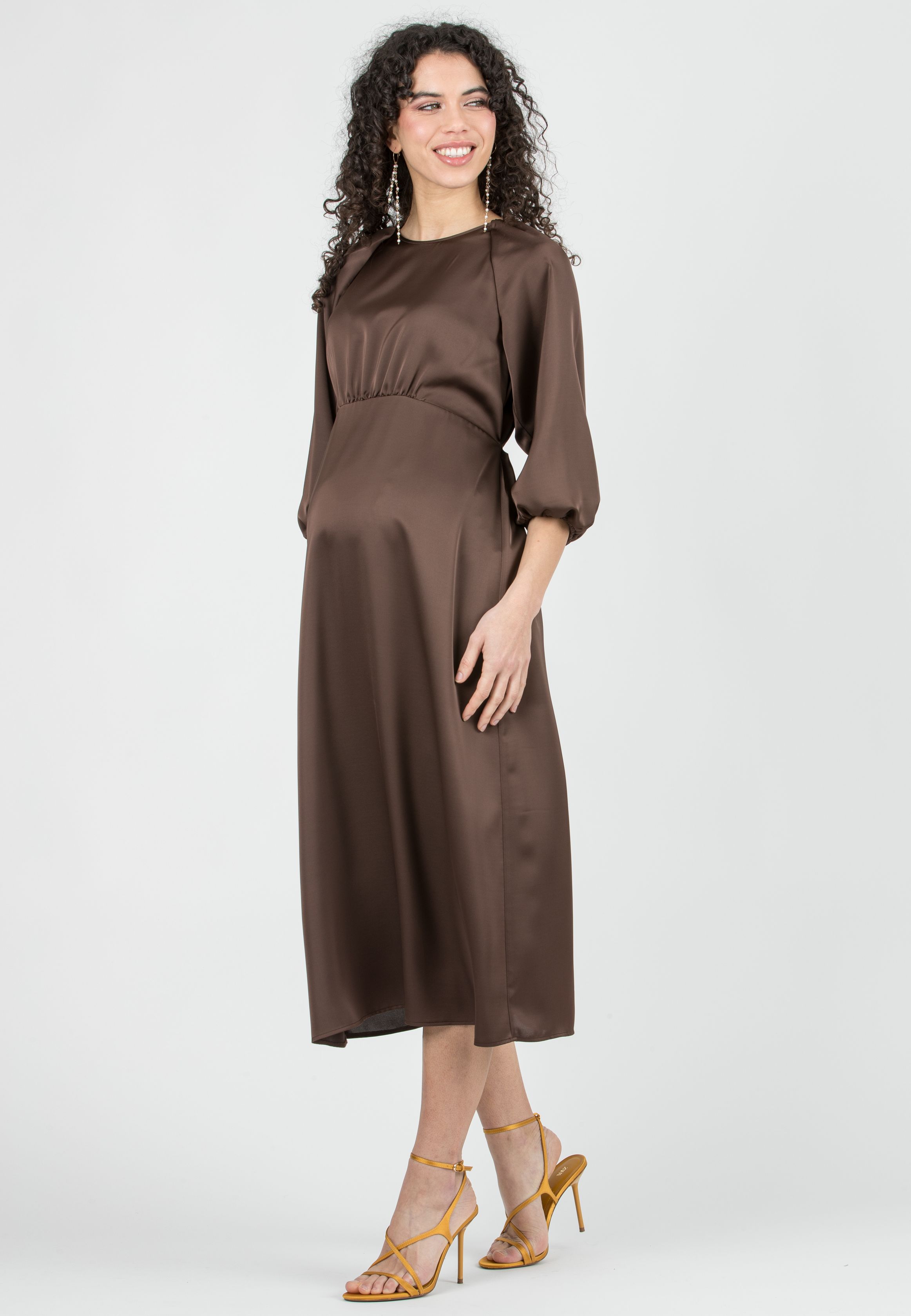LESLIE - Maternity Midi Dress with Raglan Sleeves (Marrone)