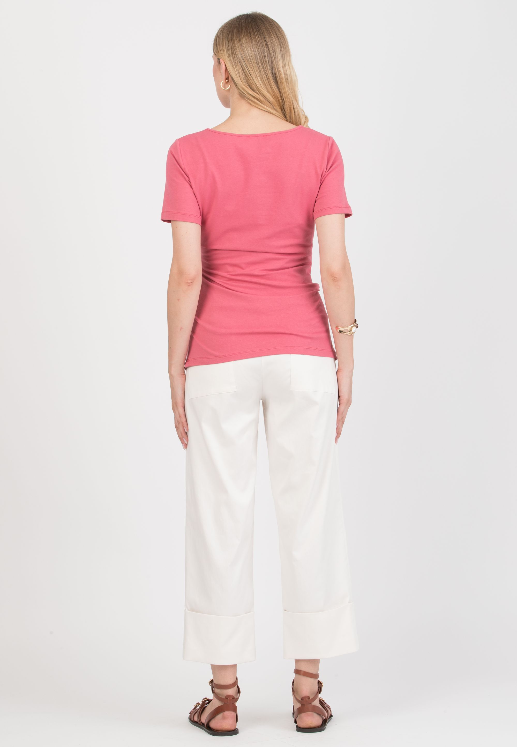 MORGAN – Maternity Trousers in Lyocell with Turn-Up Hem (Avorio)