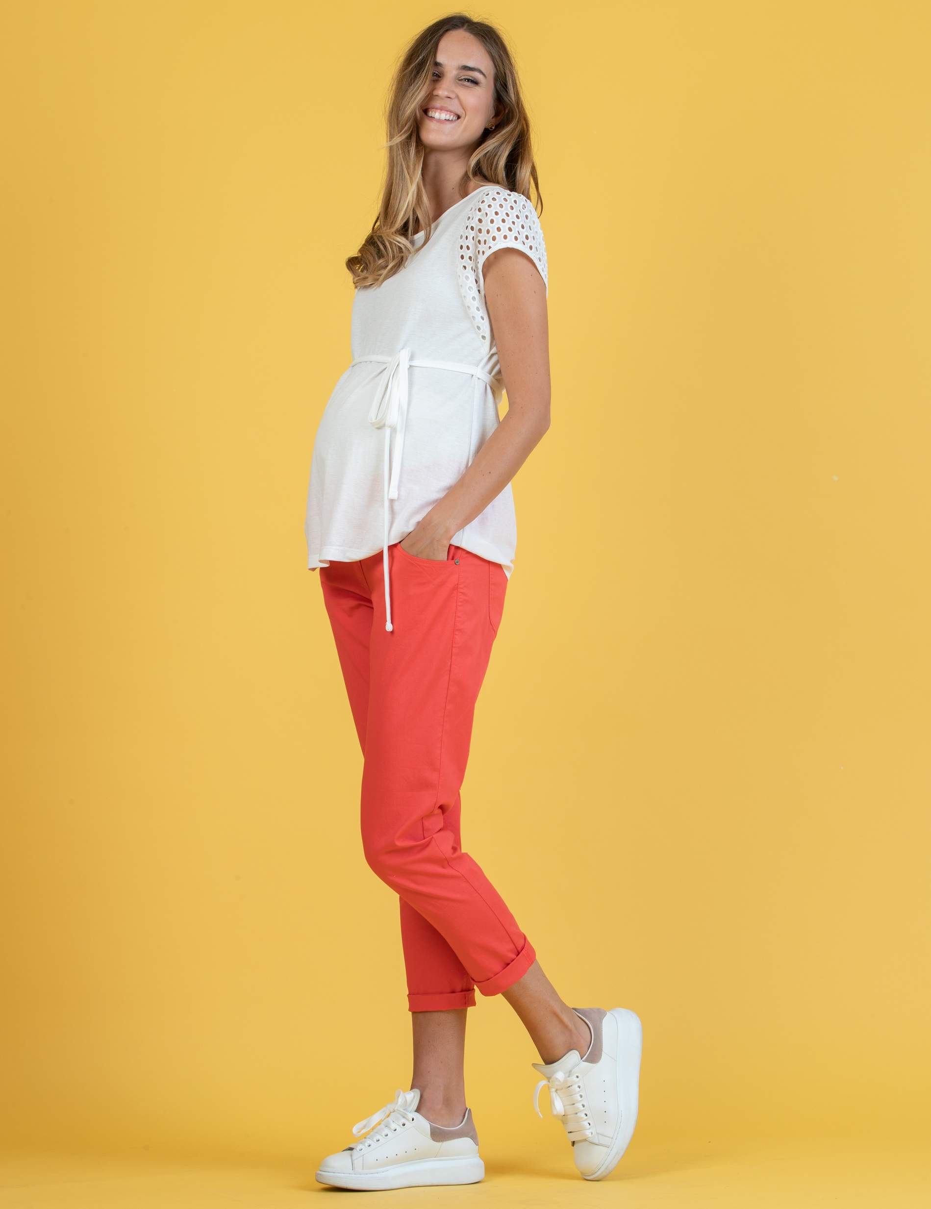 Pantaloni Premaman Slim Fit Modello Boyfriend (Corallo, XS)