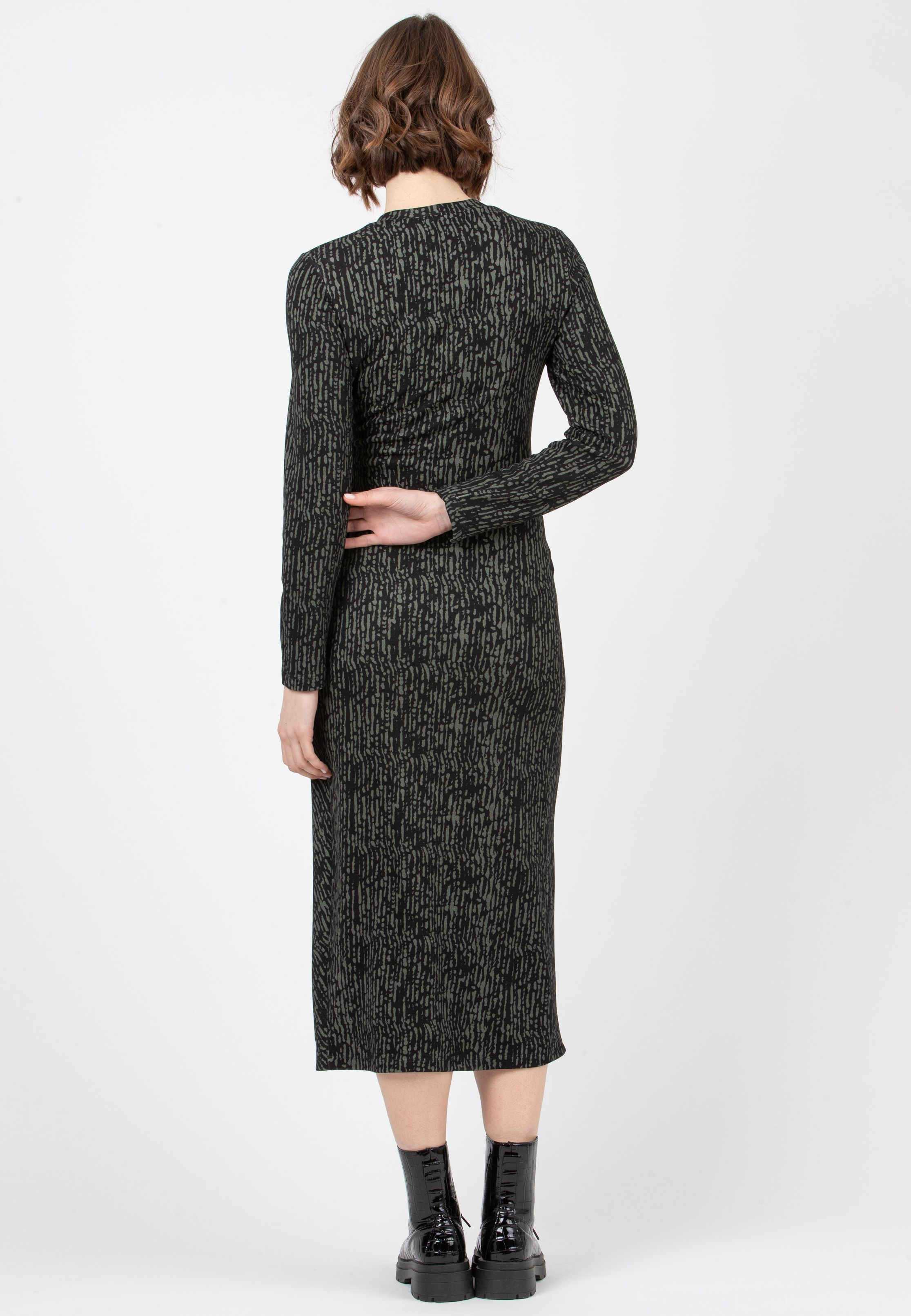 KAREN F - Maternity Dress in Printed Ponte Fabric with Knot (Dark Green, XS)