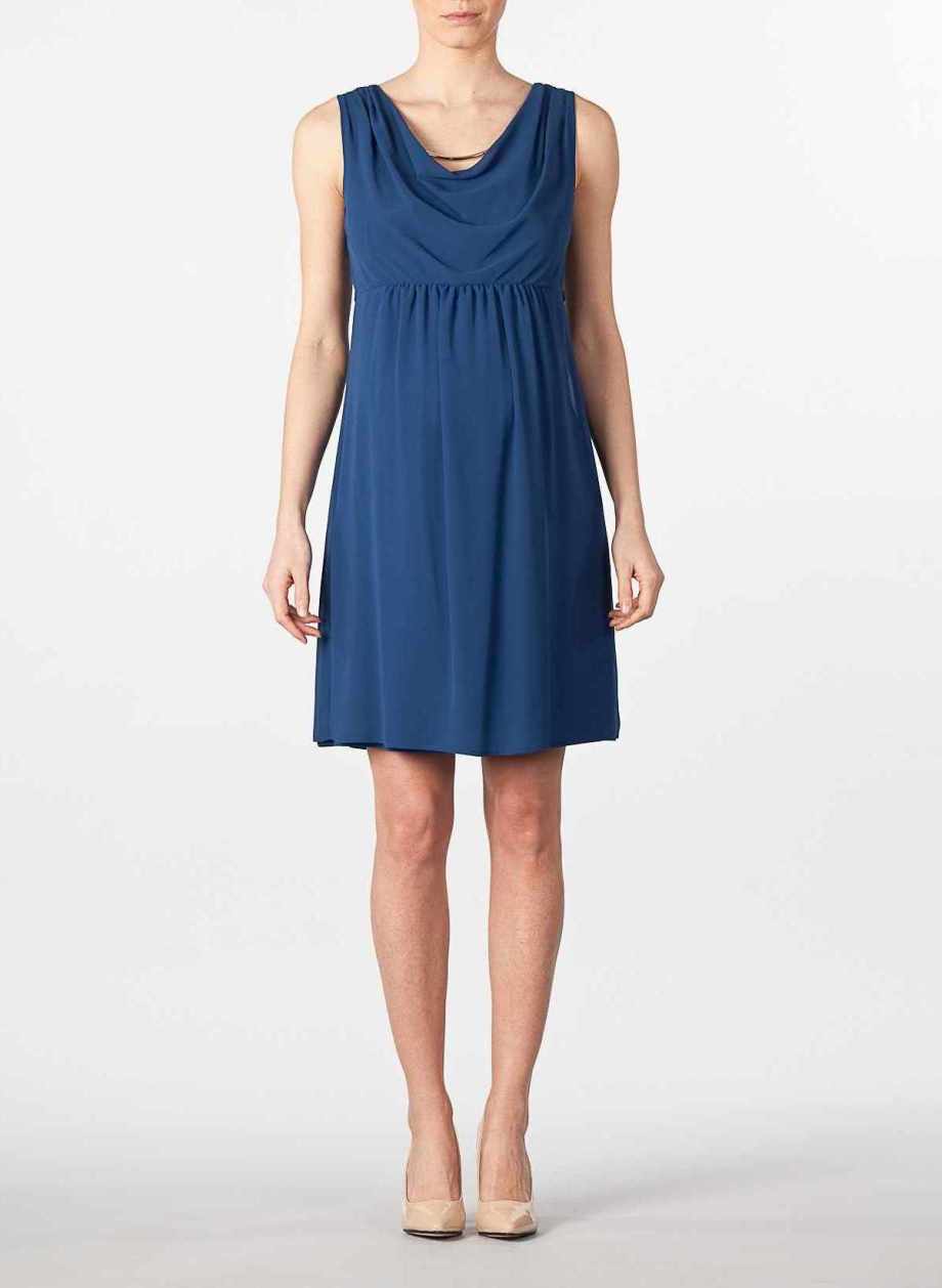 Draped Neckline Maternity Dress (Blue, XS)
