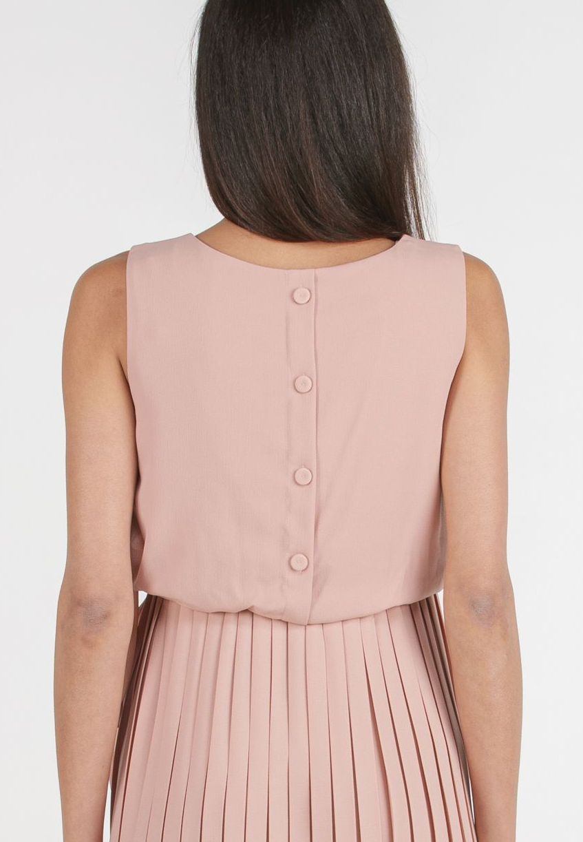 BIANCA - Maternity & Nursing Dress with Pleated Skirt and Buttons at the Back (Powder, XS)