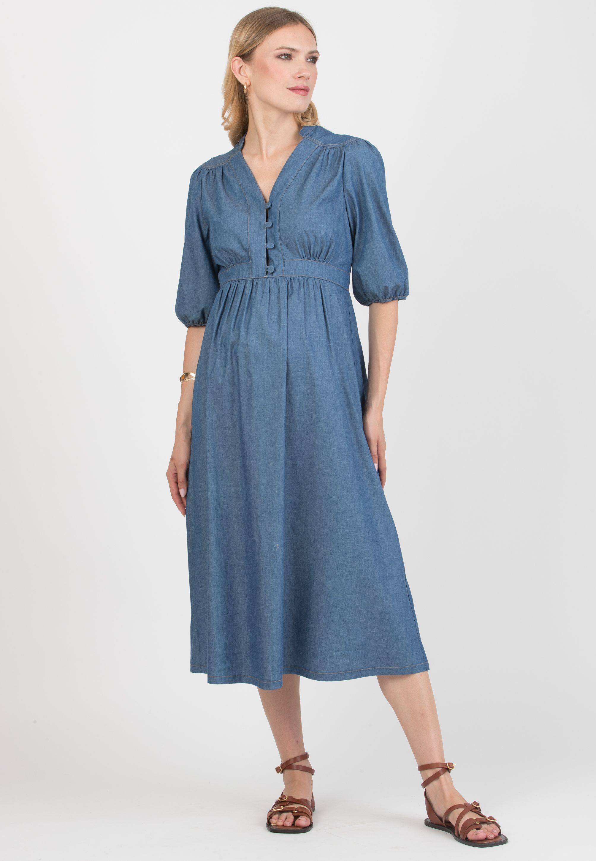 LOREN - Abito Premaman & Allattamento in Denim con Bottoncini (Blu, XS)
