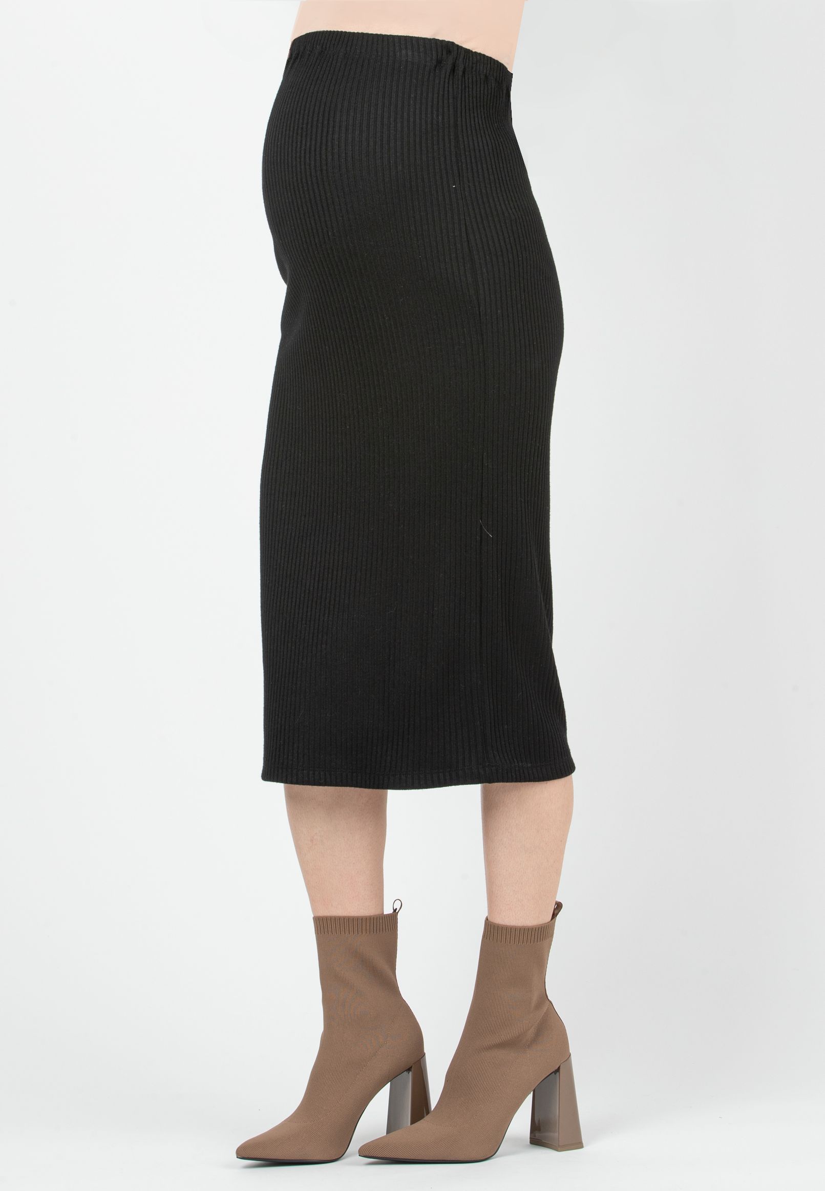 VERA -  Ribbed Knit Pencil Skirt (Nero)