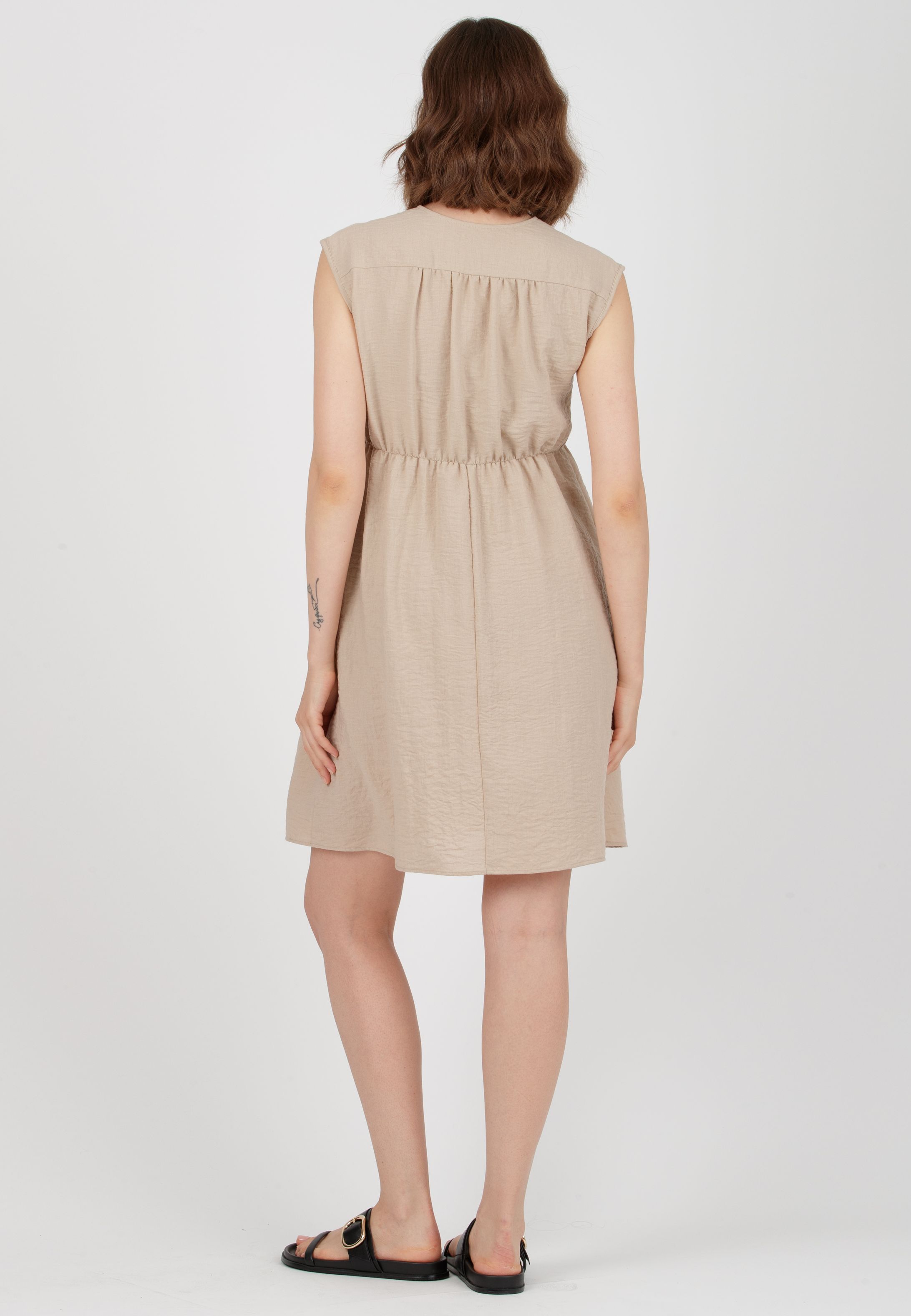 HARPER - Maternity & Nursing Dress with Pockets on Bodice (Beige, XS)