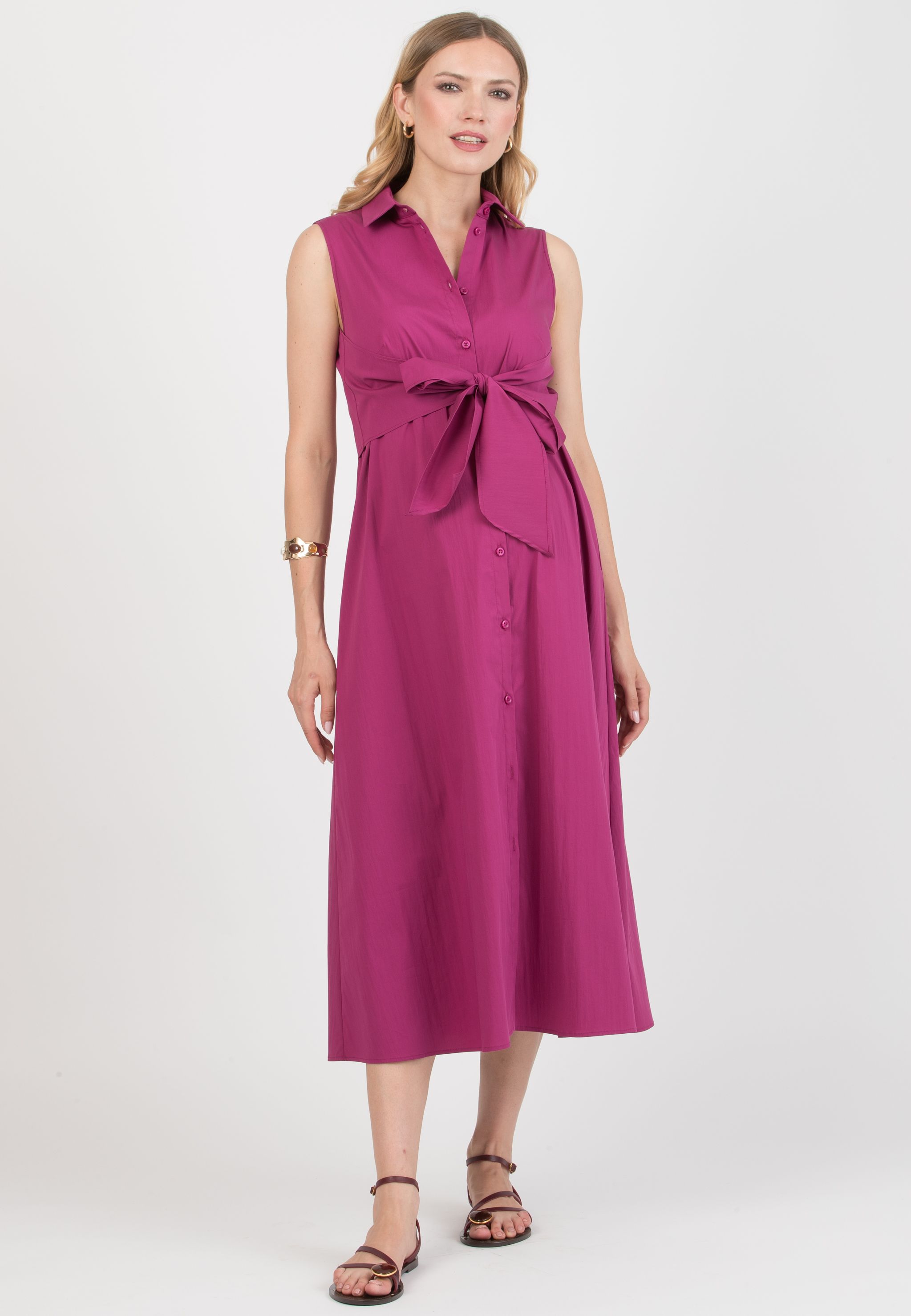 MICHELA – Maternity & Nursing Shirt-Style Dress (Plum, XS)