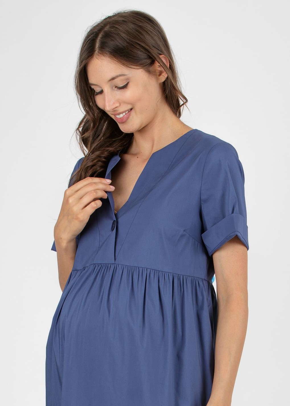 Abito Premaman Svasato con Balza e Bottone (Denim, XS)