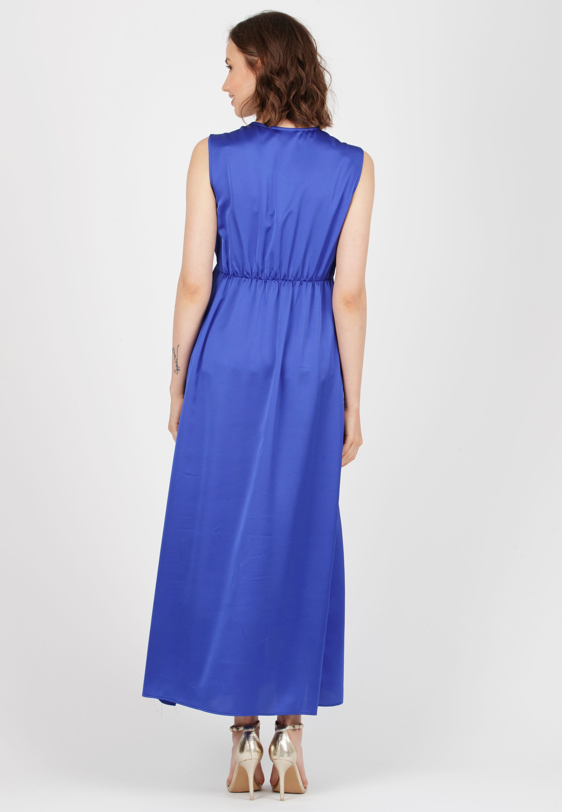 BELEN MAXI - Maxi Abito Premaman & Allattamento in Raso (Blu Cina, XS)