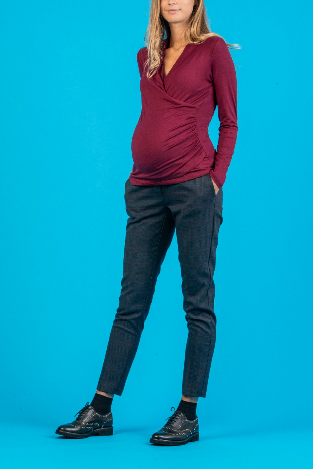 Pantalone Premaman a Quadri (Blu, XXS)