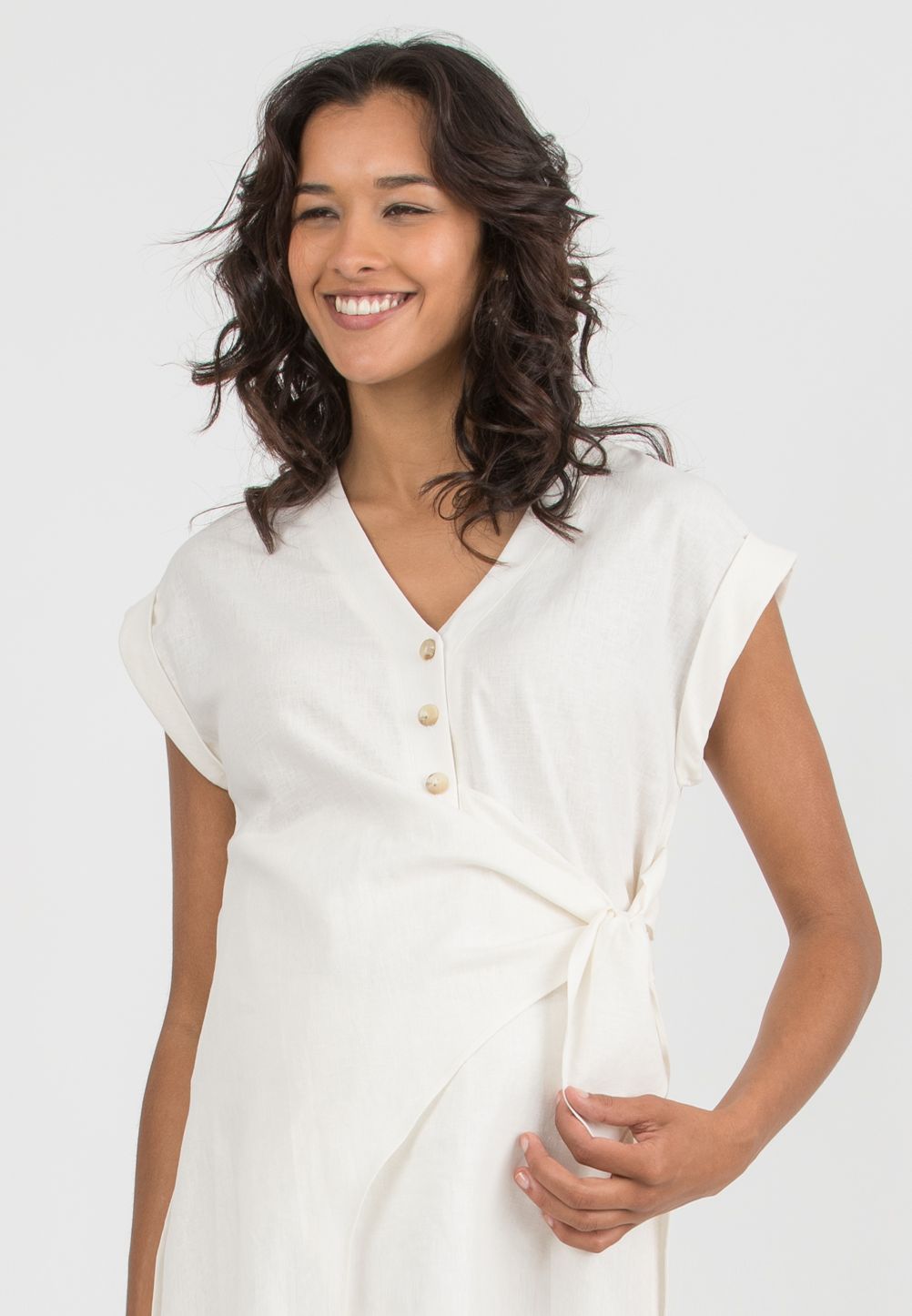 ELENA – Maternity & Nursing Tunic in Linen (White, XS)