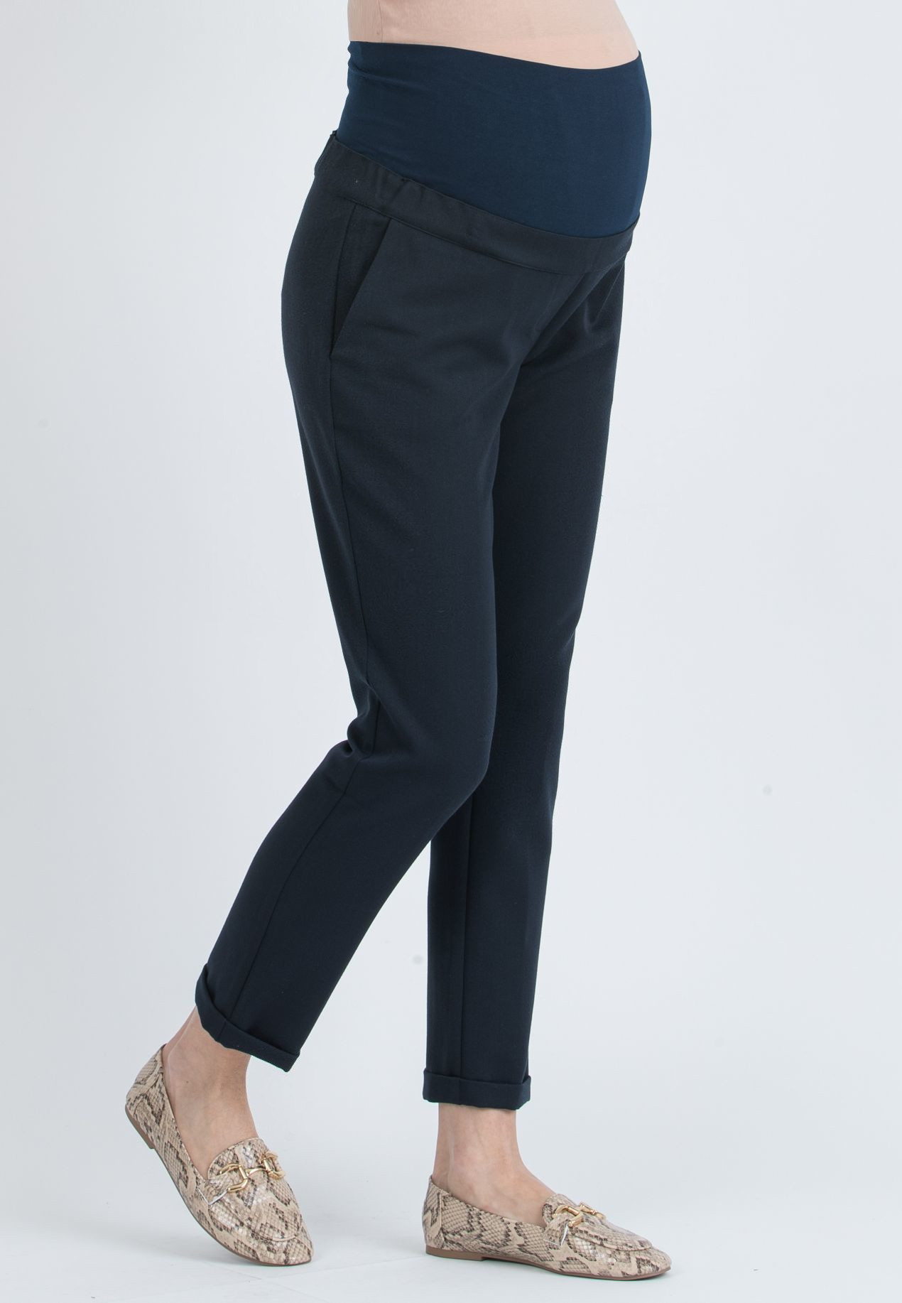 CAROLA - Pantalone Premaman Relax Fit In Gabardina (Blu, XS)