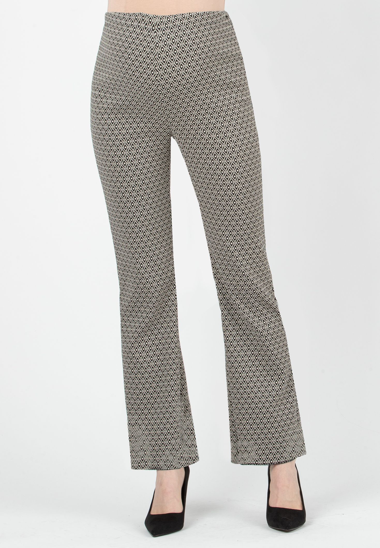 RAMONA - Pantalone Premaman a Campana in Bengalina Geometrica (Naturale, XS)