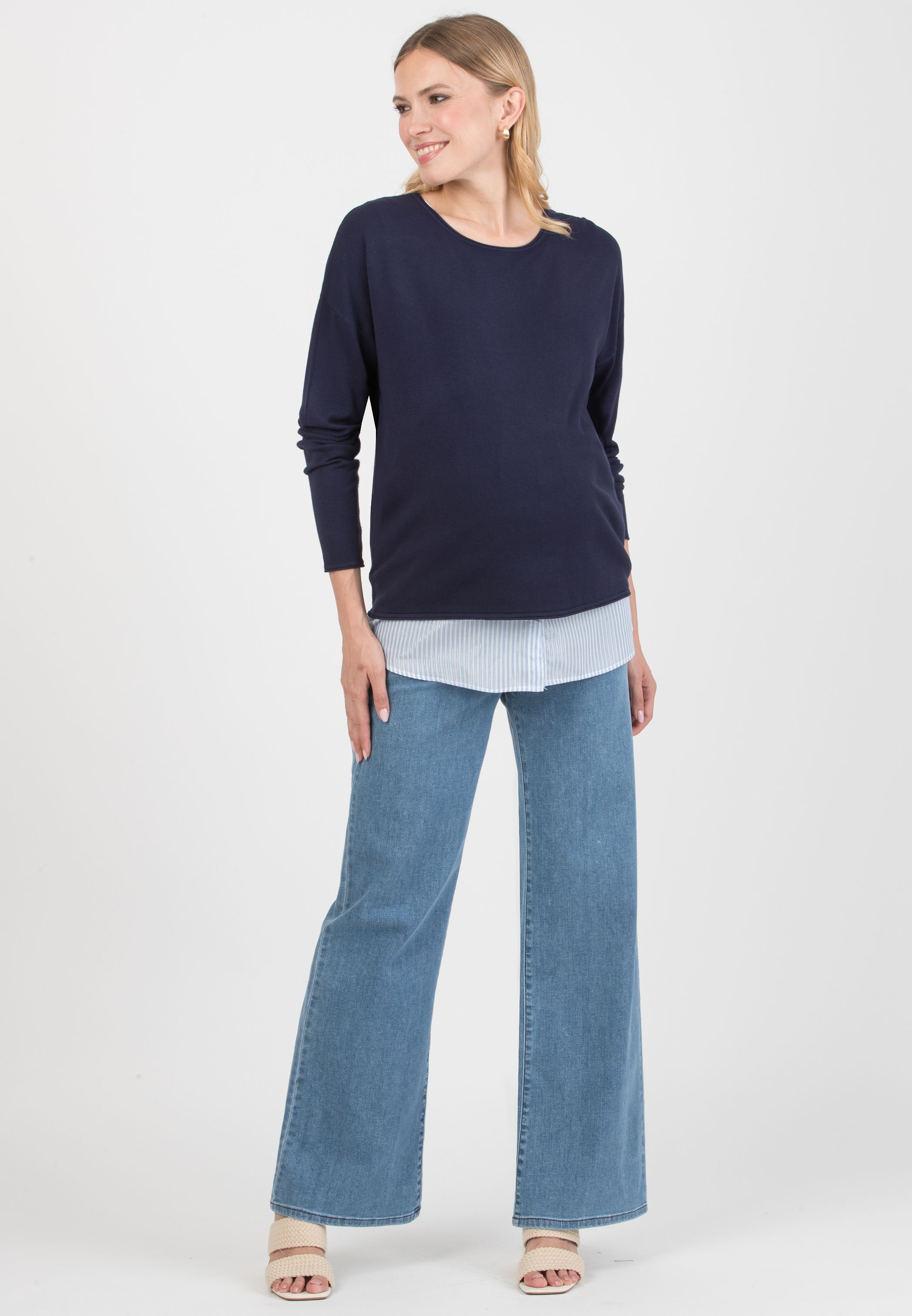 GIOIA R – Maternity & Nursing Sweater with Matching Striped Top (Blu)