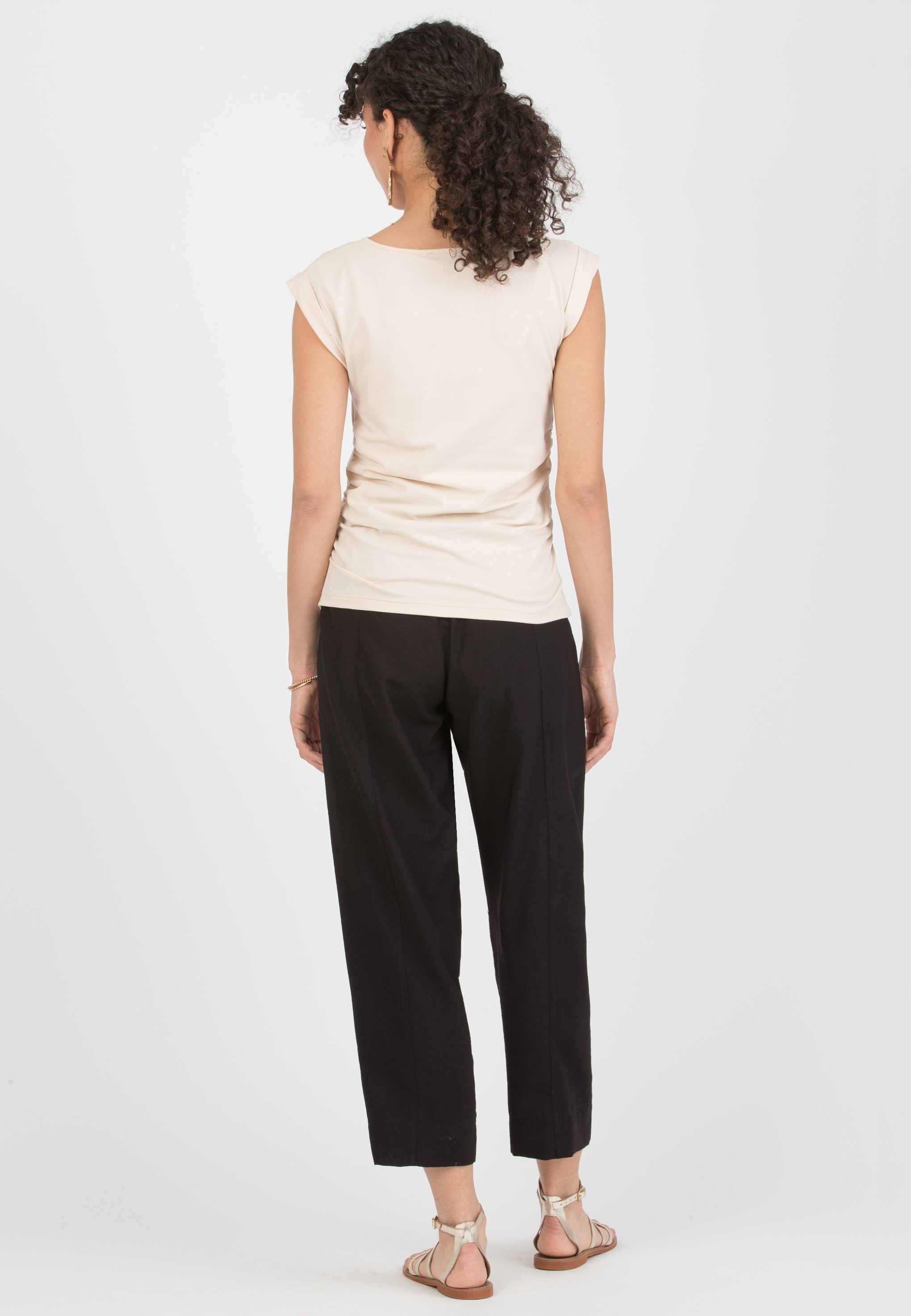 PARIS - Maternity Cotton Top with Knot Detail and Side Ruching (Naturale)