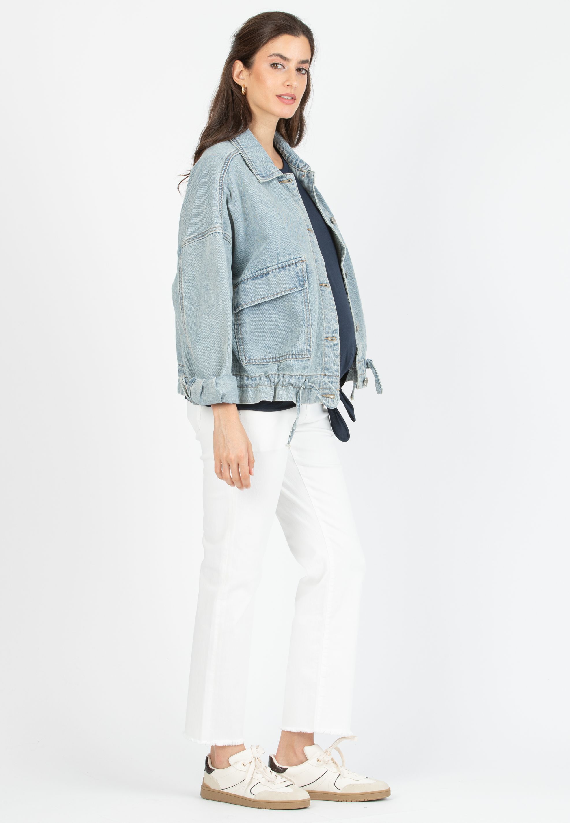 GIADA - Colorful Maternity Straight Jeans with Fringed Hem (Avorio)