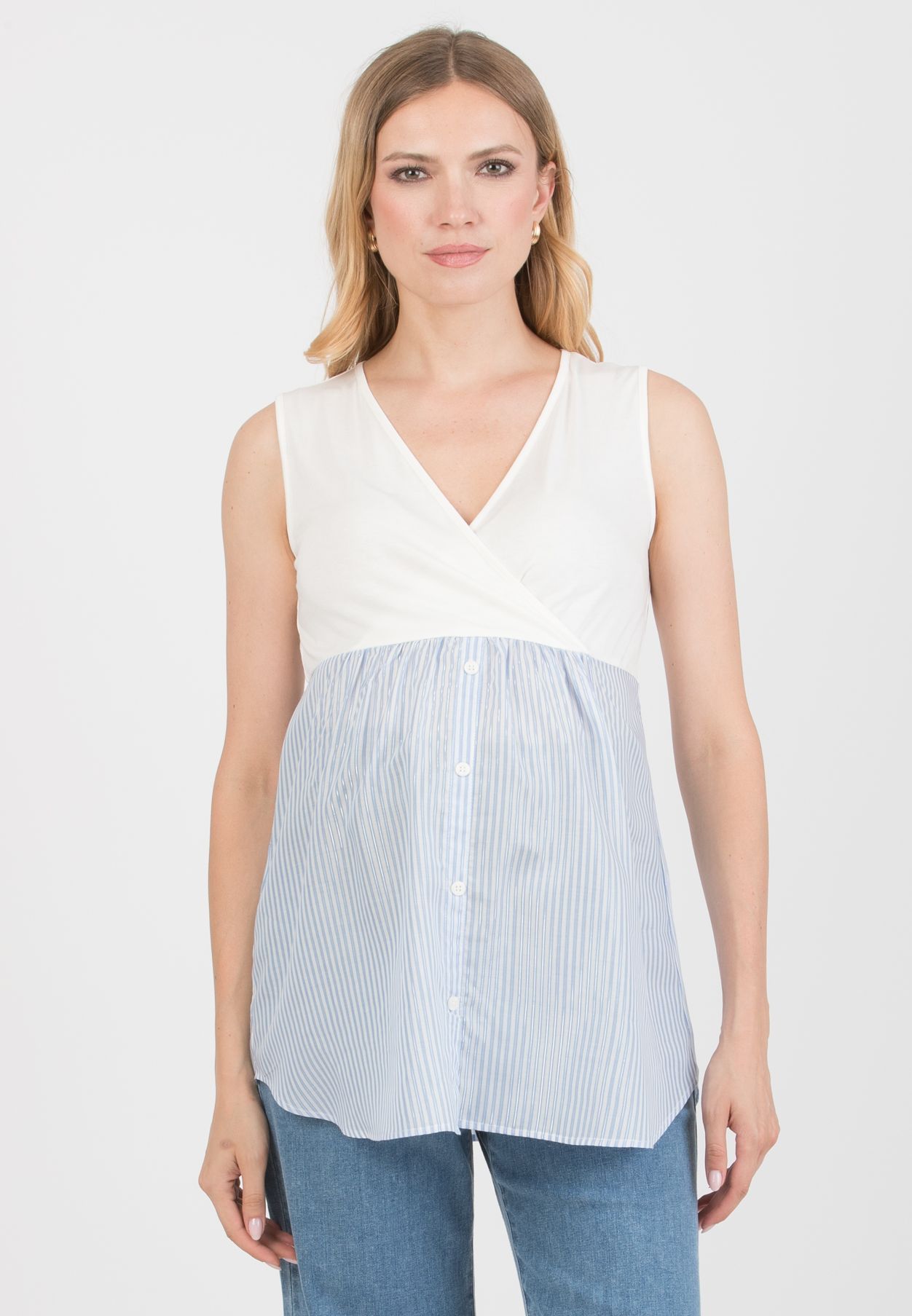 GIOIA R – Maternity & Nursing Sweater with Matching Striped Top (Blu)