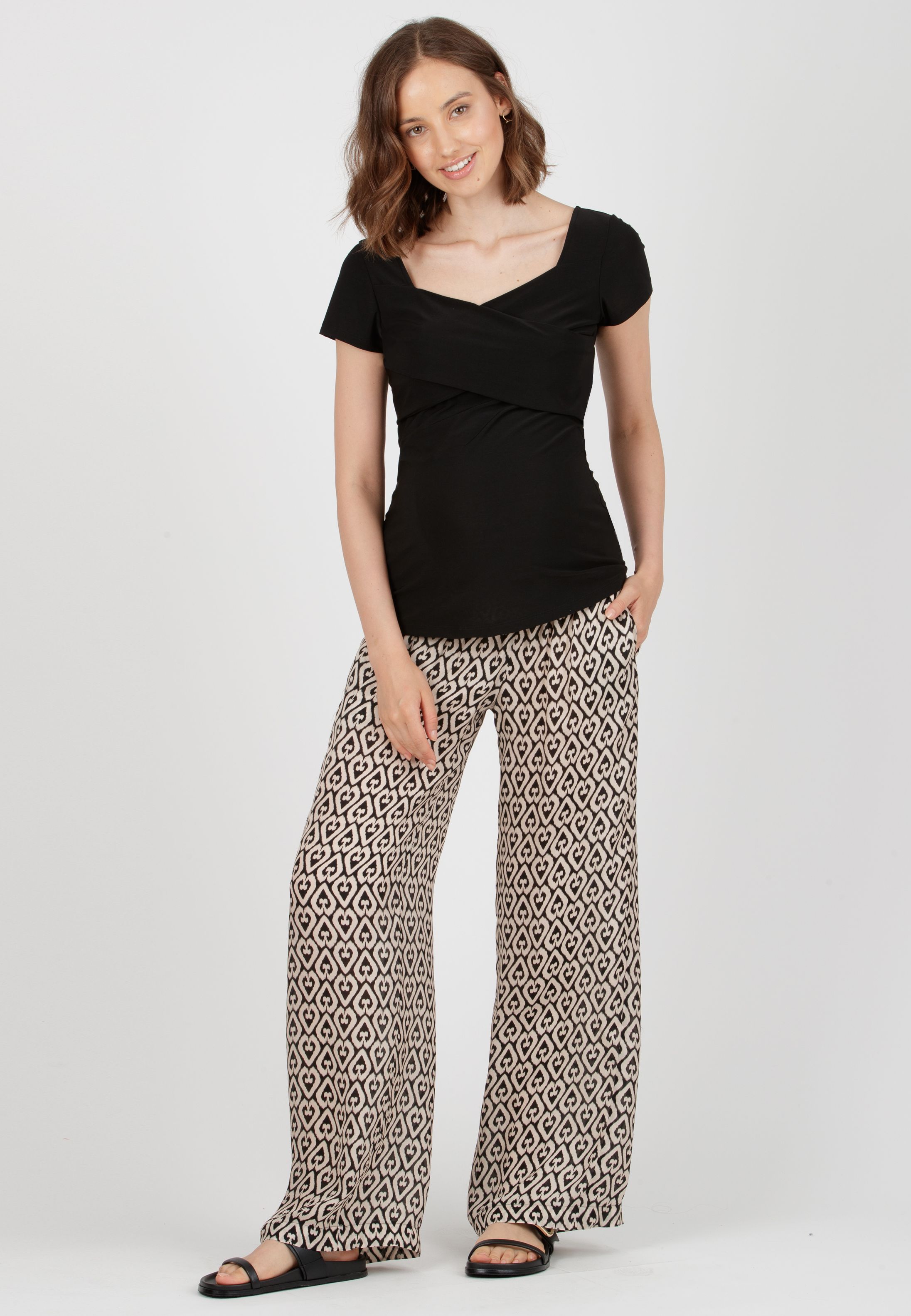ESTELLE M - Maternity & Nursing Top with Bands on Bodice (Nero)