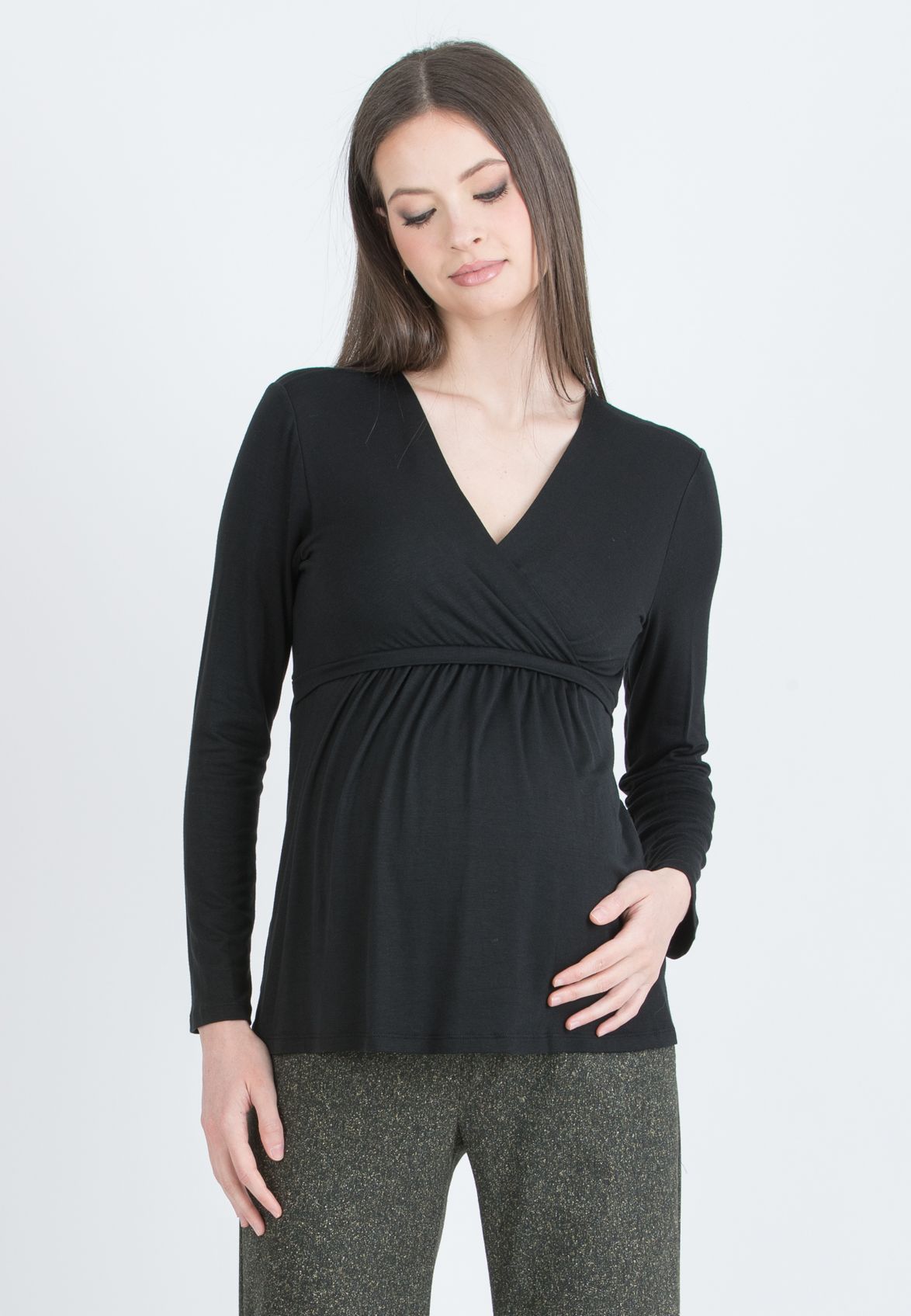 MARGHERITA M/L - Maternity and Nursing Crossover T-shirt with Strings (Nero)