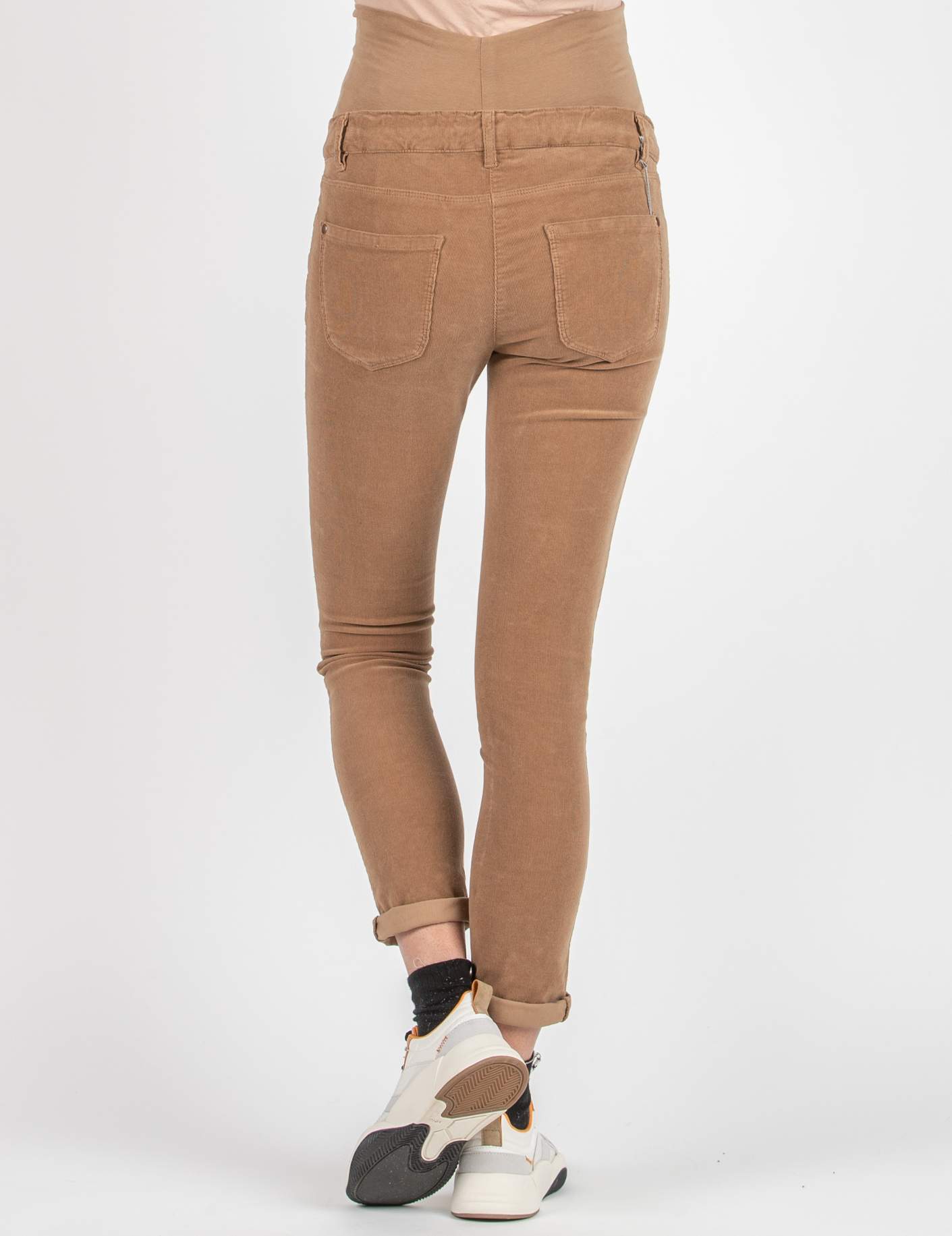 Pantalone Premaman 5 Tasche Skinny in Velluto a Coste Sottili (Cuoio, XS)