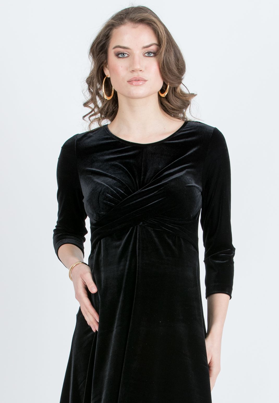 CAROLINE – Abito Premaman in Velluto con Nodo Frontale (Nero, XS)