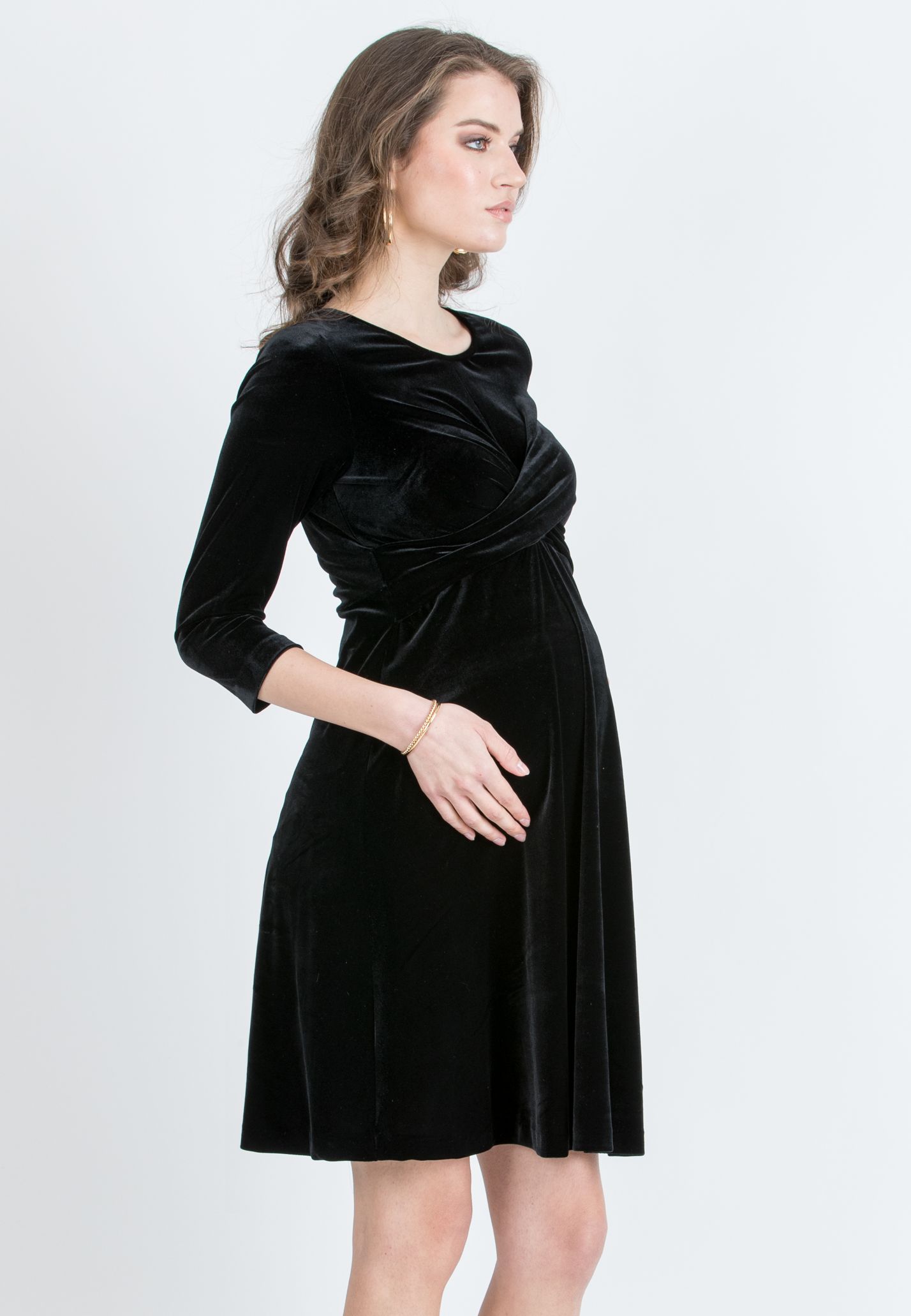 CAROLINE – Abito Premaman in Velluto con Nodo Frontale (Nero, XS)