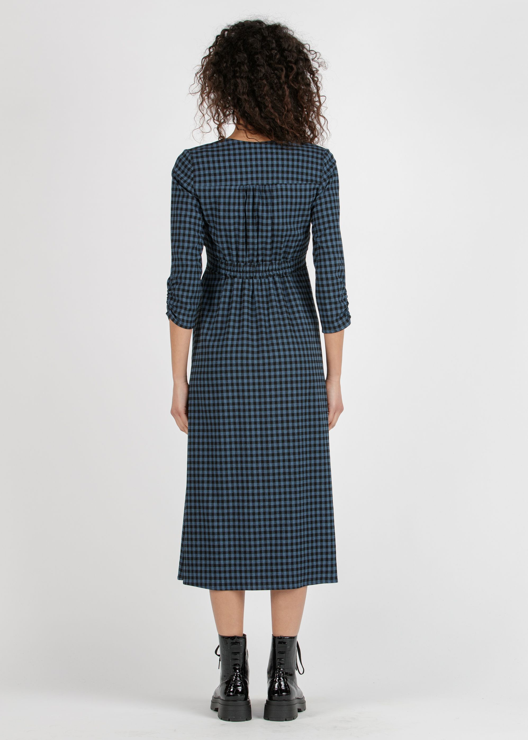 YLENIA - Gingham Midi Maternity & Nursing Dress (Air Force Blue, XS)