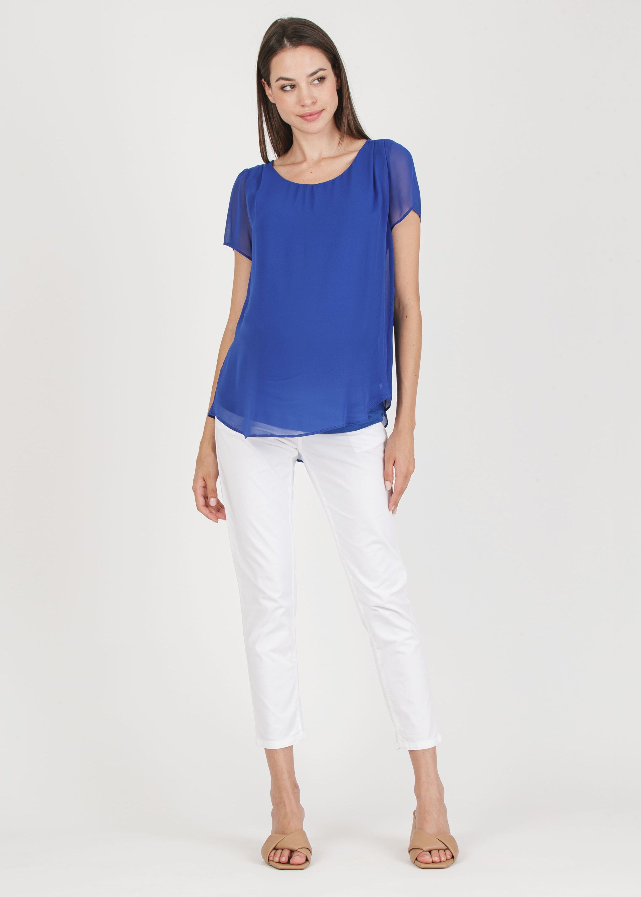 Pantalone Premaman Slim Cropped Mom Fit in Gabardina (Bianco, XS)