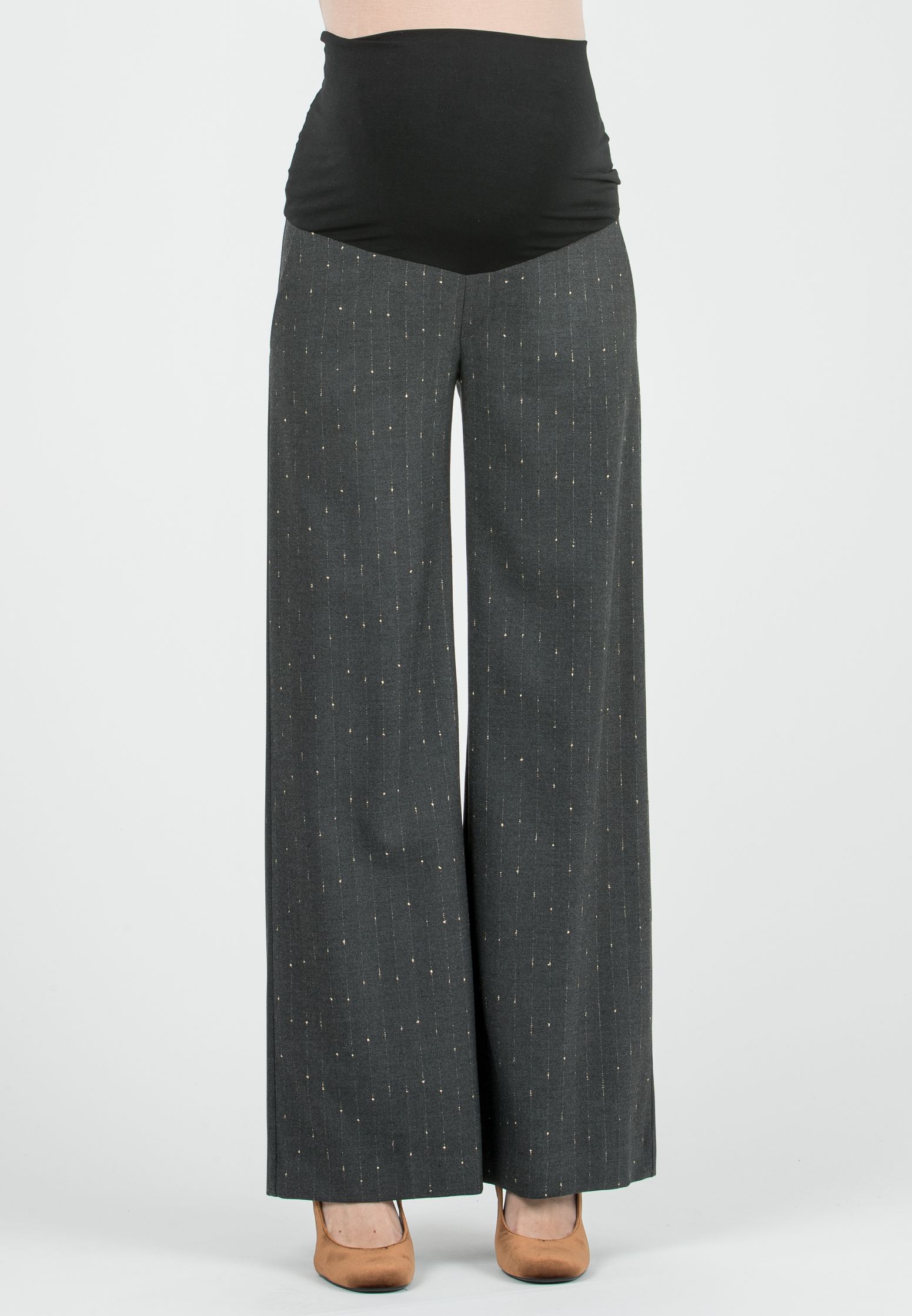 WINONA G - Pantalone Premaman Palazzo Gessato con Lurex (Grigio Melange, XS)