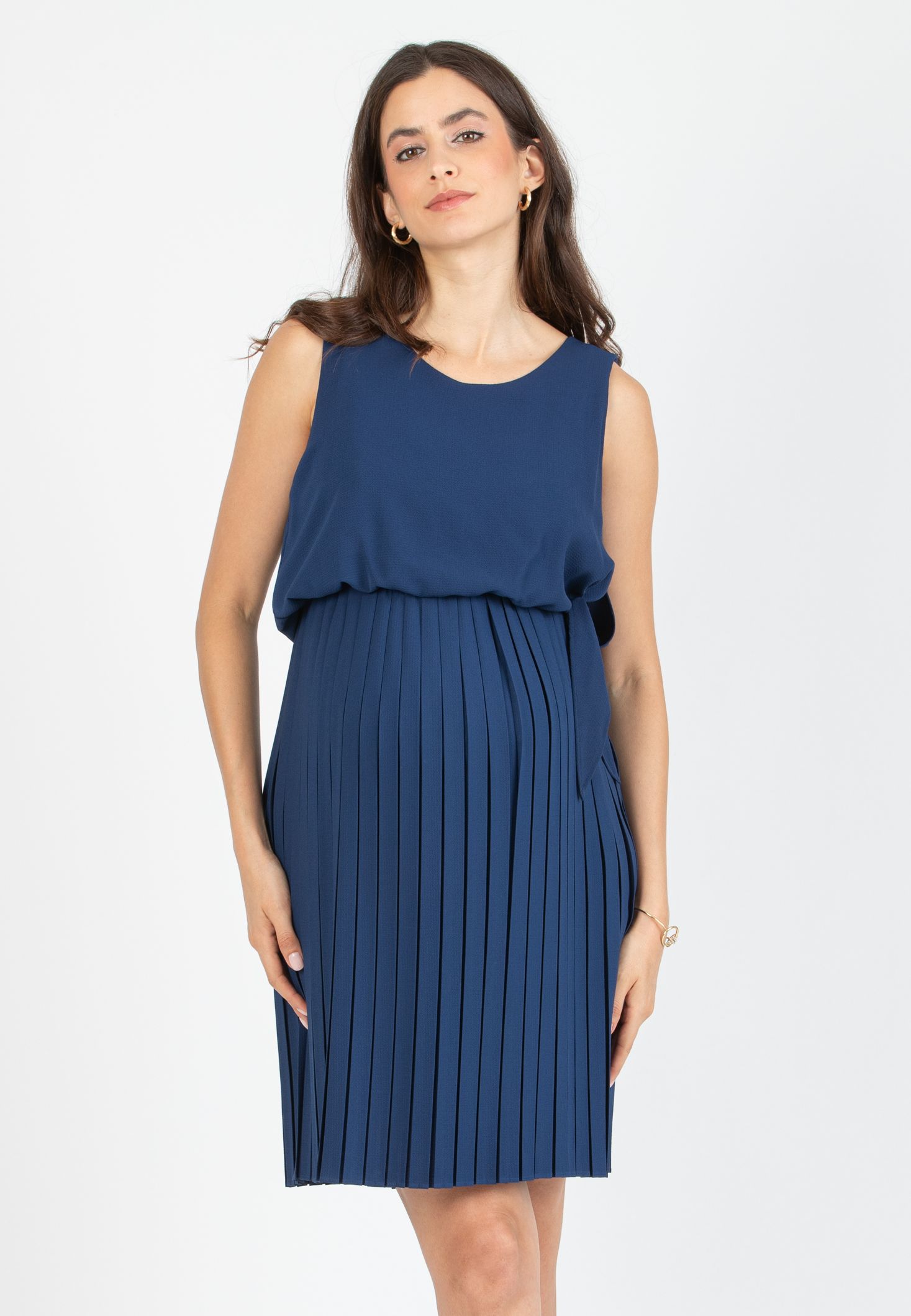 BIANCA - Abito Premaman & Allattamento con Gonna Plissettata e Bottoncini sulla Schiena (Blu Tampone, XS)