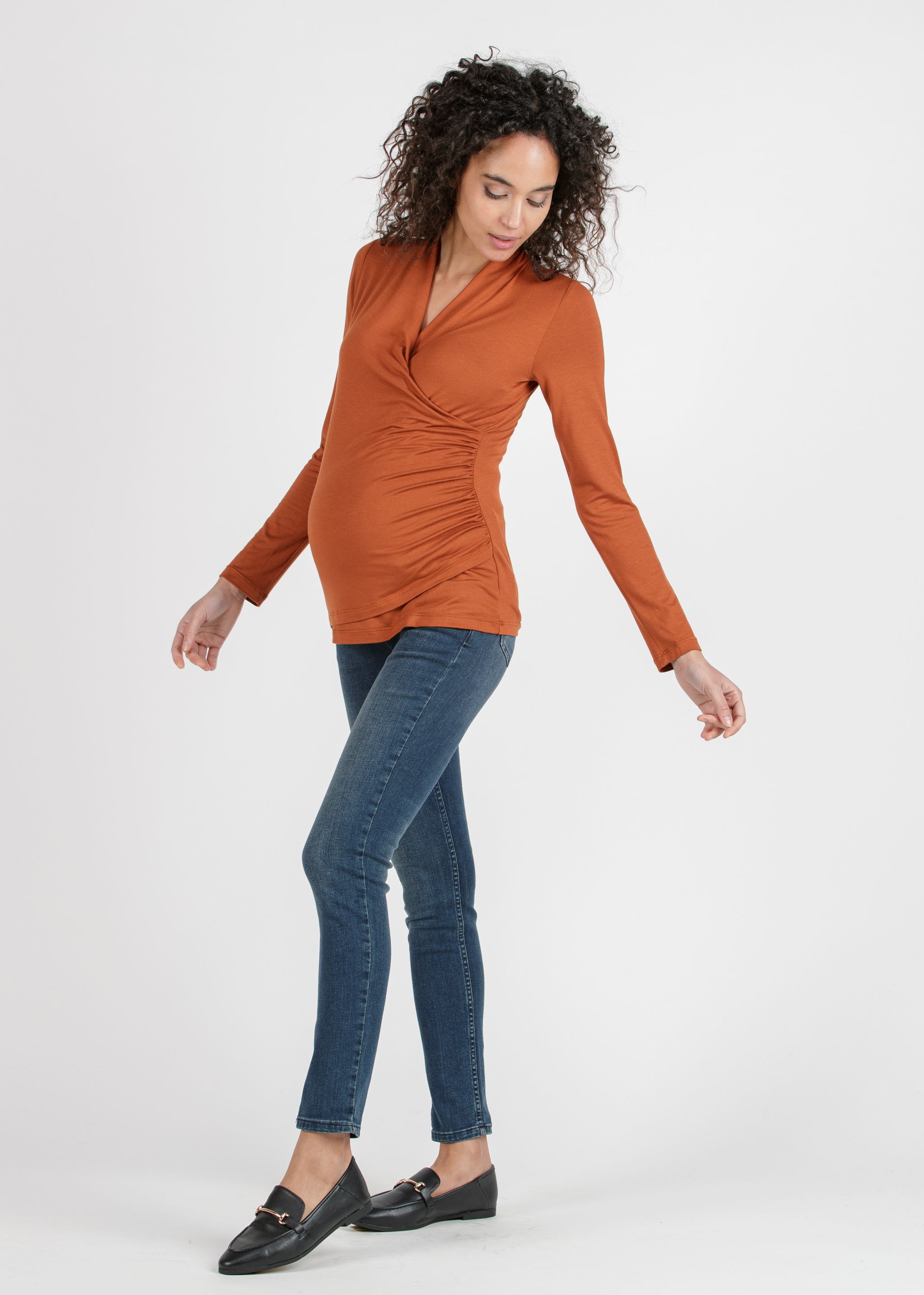 JENNIFER - Maglietta Premaman & Allattamento con Scollo Incrociato (Coccio, XS)