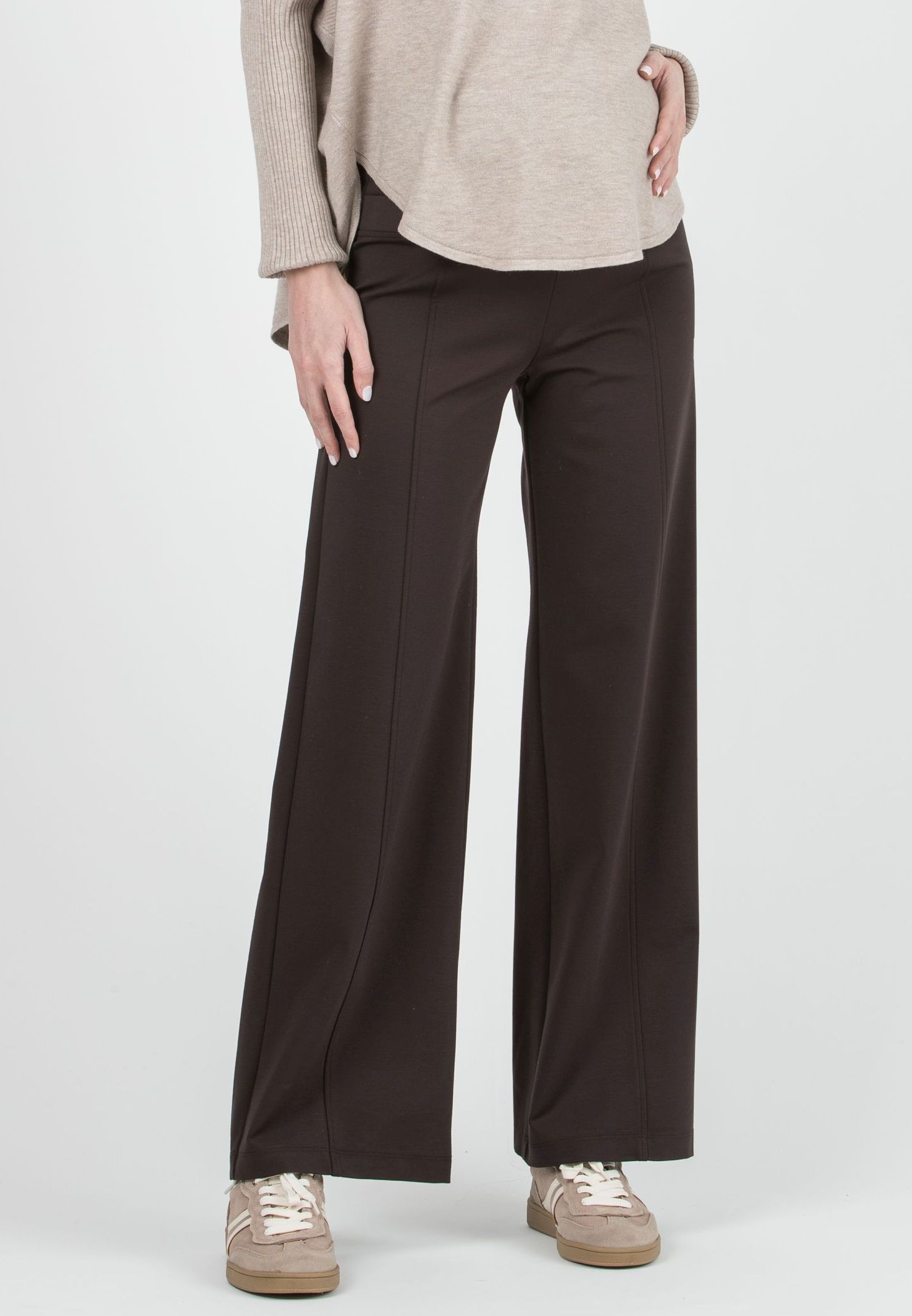 BRENDA - Maternity Wide-Leg Trousers in Lightweight Milano Knit (Marrone)