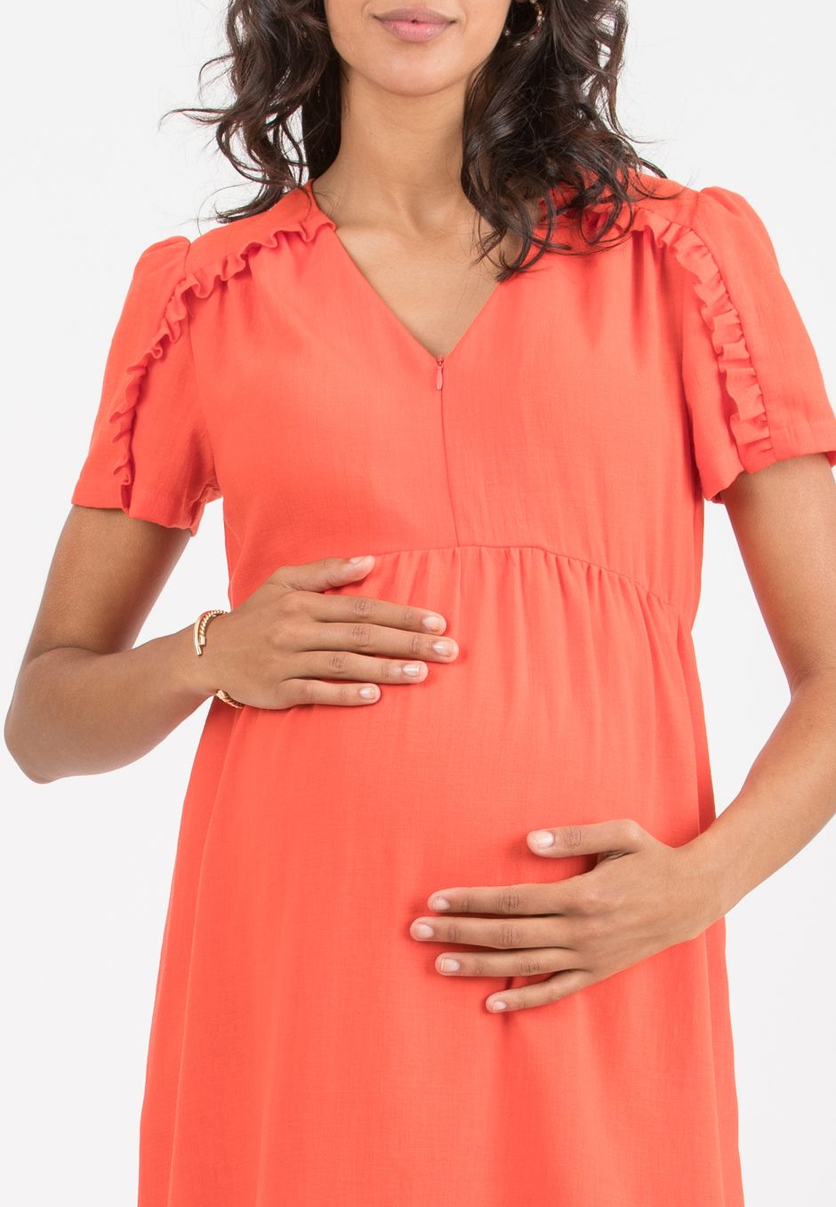 MERYL - Abito Premaman & Allattamento con Ruches sulla Manica (Carota, XS)