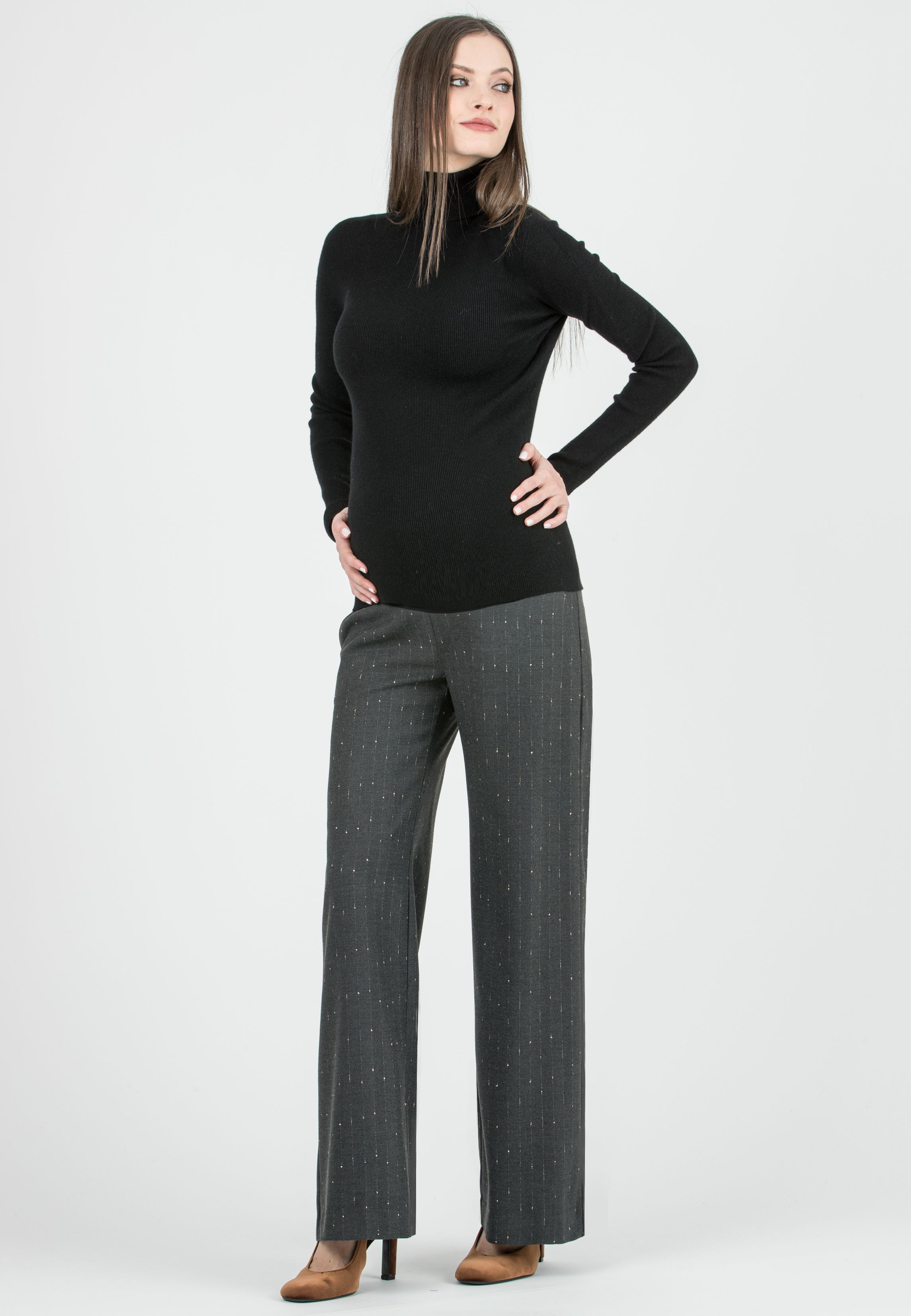 WINONA G - Pantalone Premaman Palazzo Gessato con Lurex (Grigio Melange, XS)